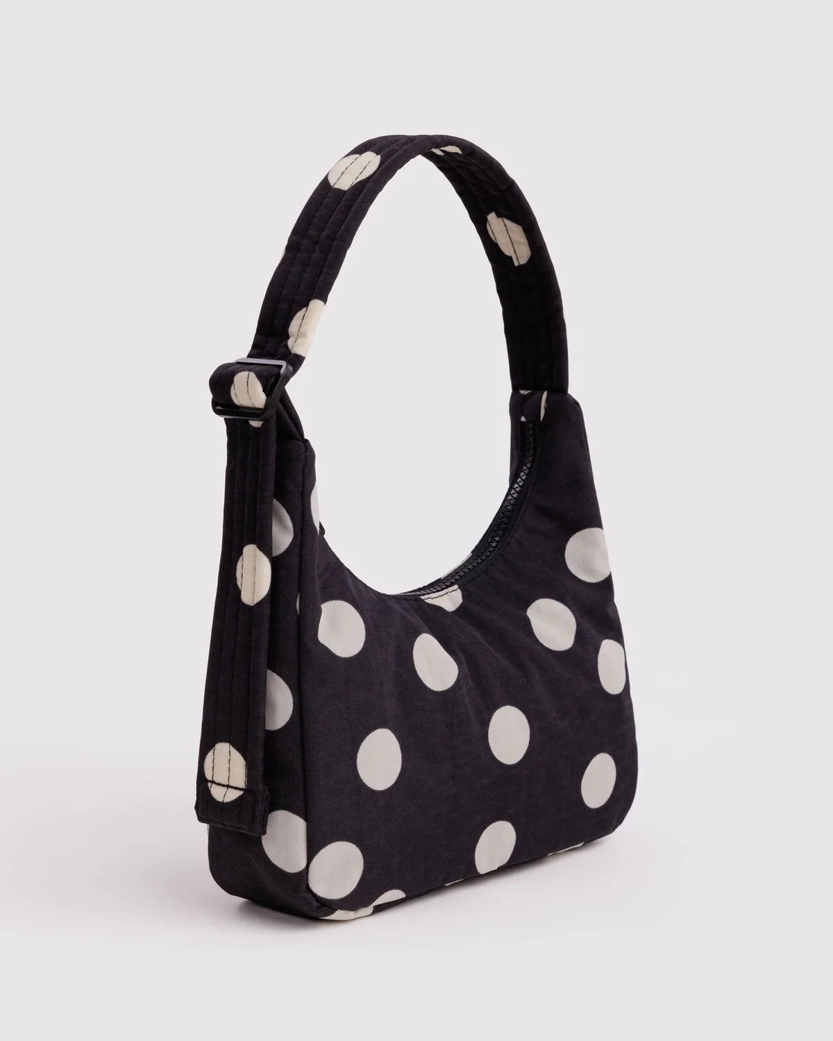 Mini Nylon Shoulder Bag, Black and Cream Polka Dot