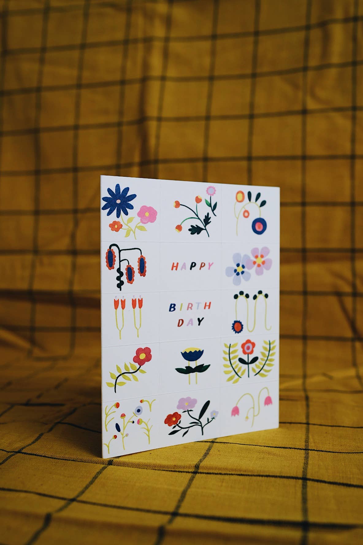 Grid Flower Doodles Birthday Card