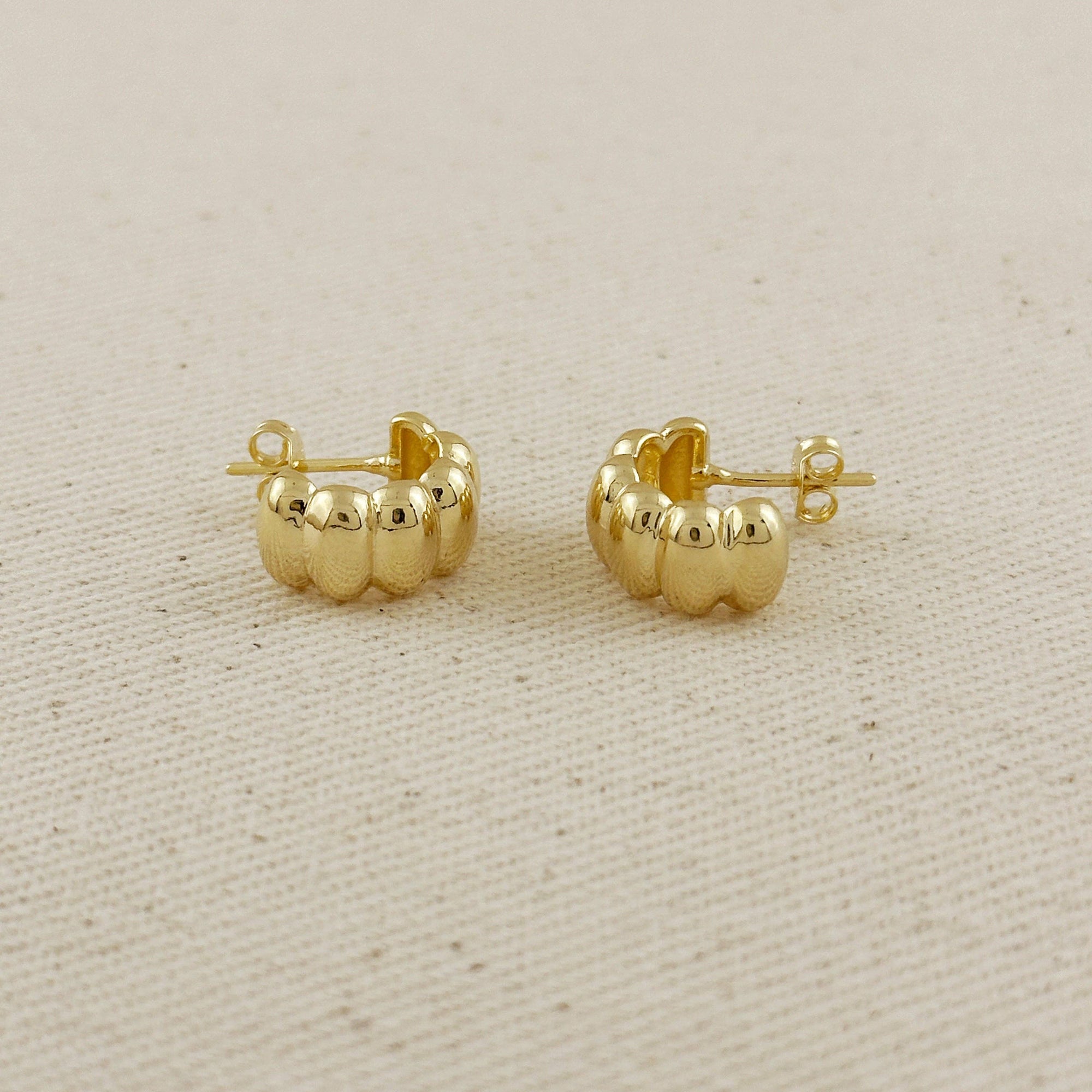 Scalloped C-Hoop Earrings, 18k Gold Filled