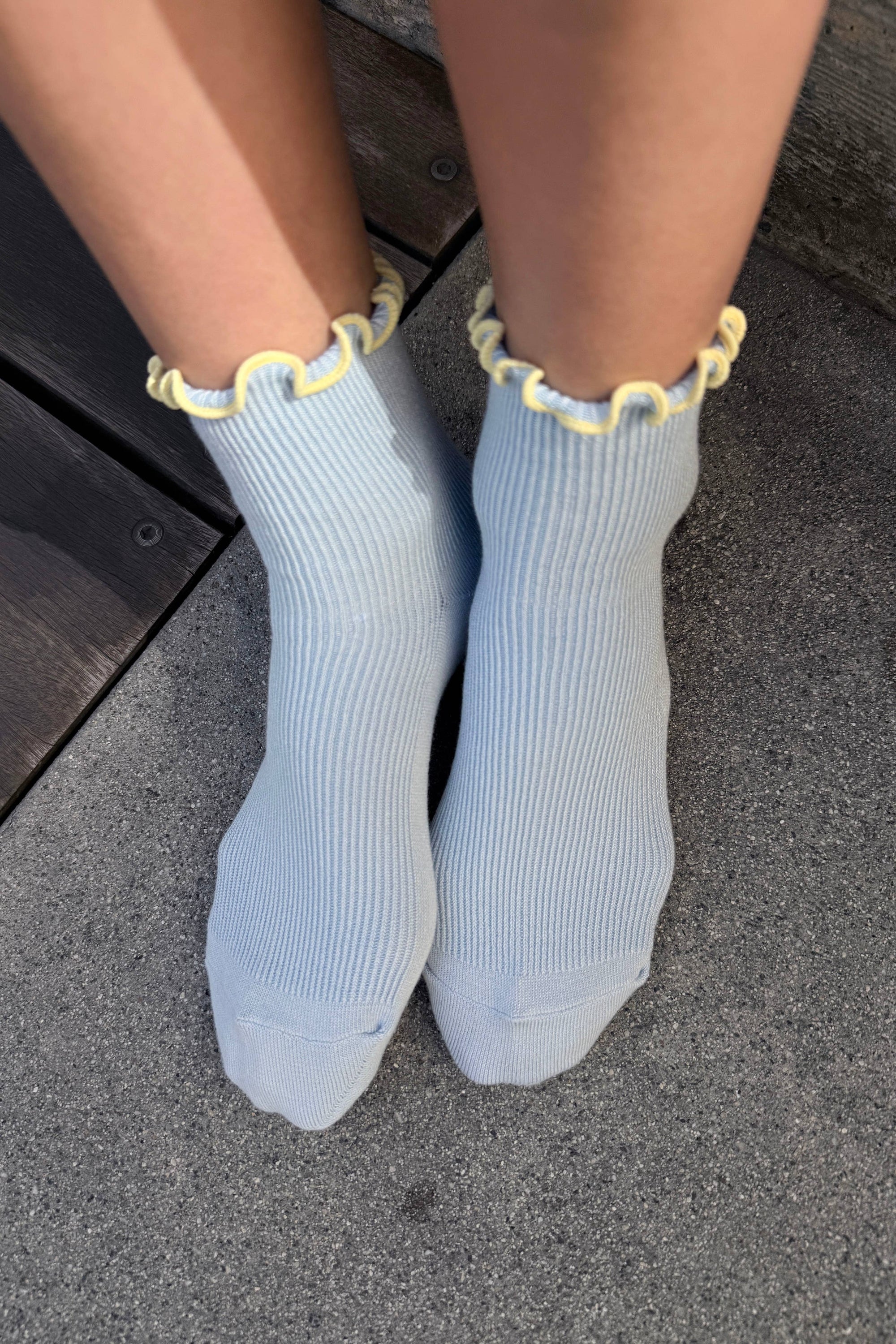 Petite Ruffled Modal Socks, Navy/Butter
