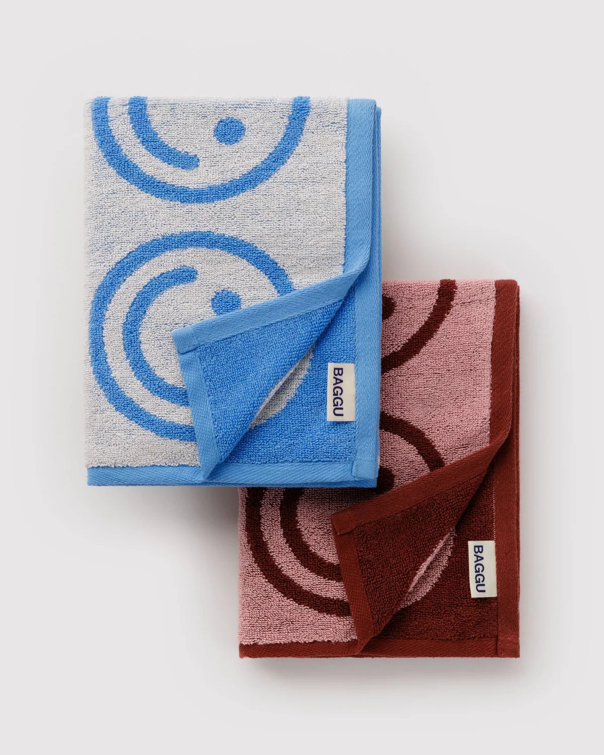 Hand Towel Set of 2, Sky Blue and Blush Happy