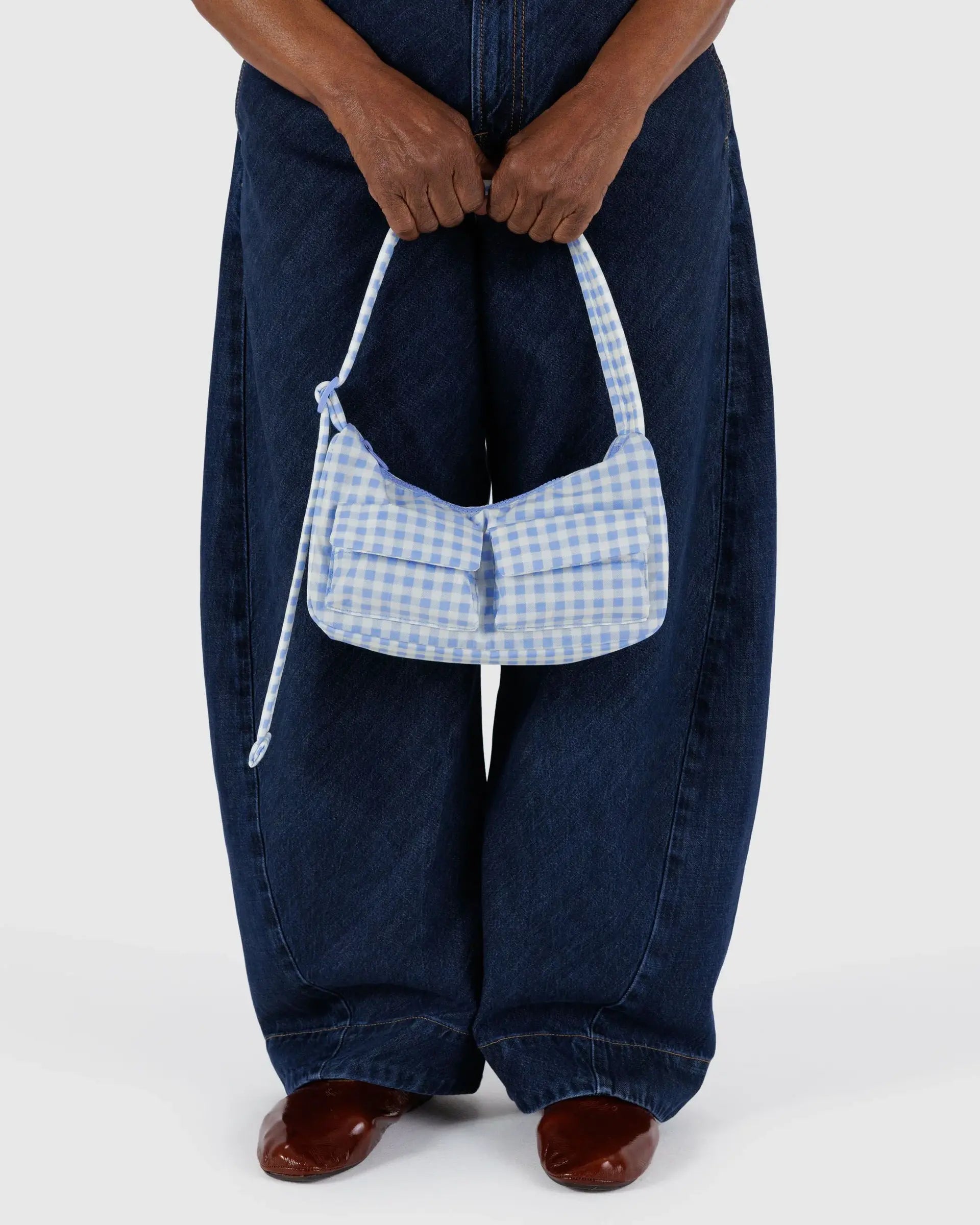 Cargo Shoulder Bag, Light Blue Gingham
