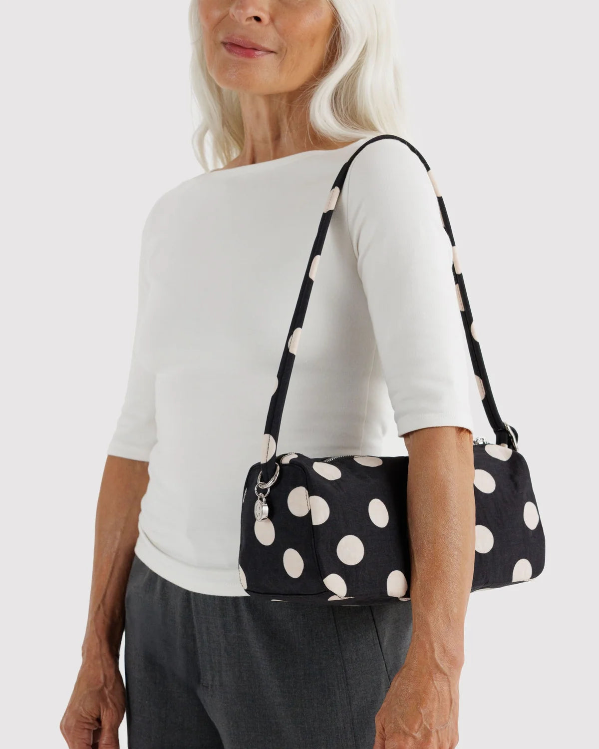 Nylon Loaf Bag, Black and Cream Polka Dot