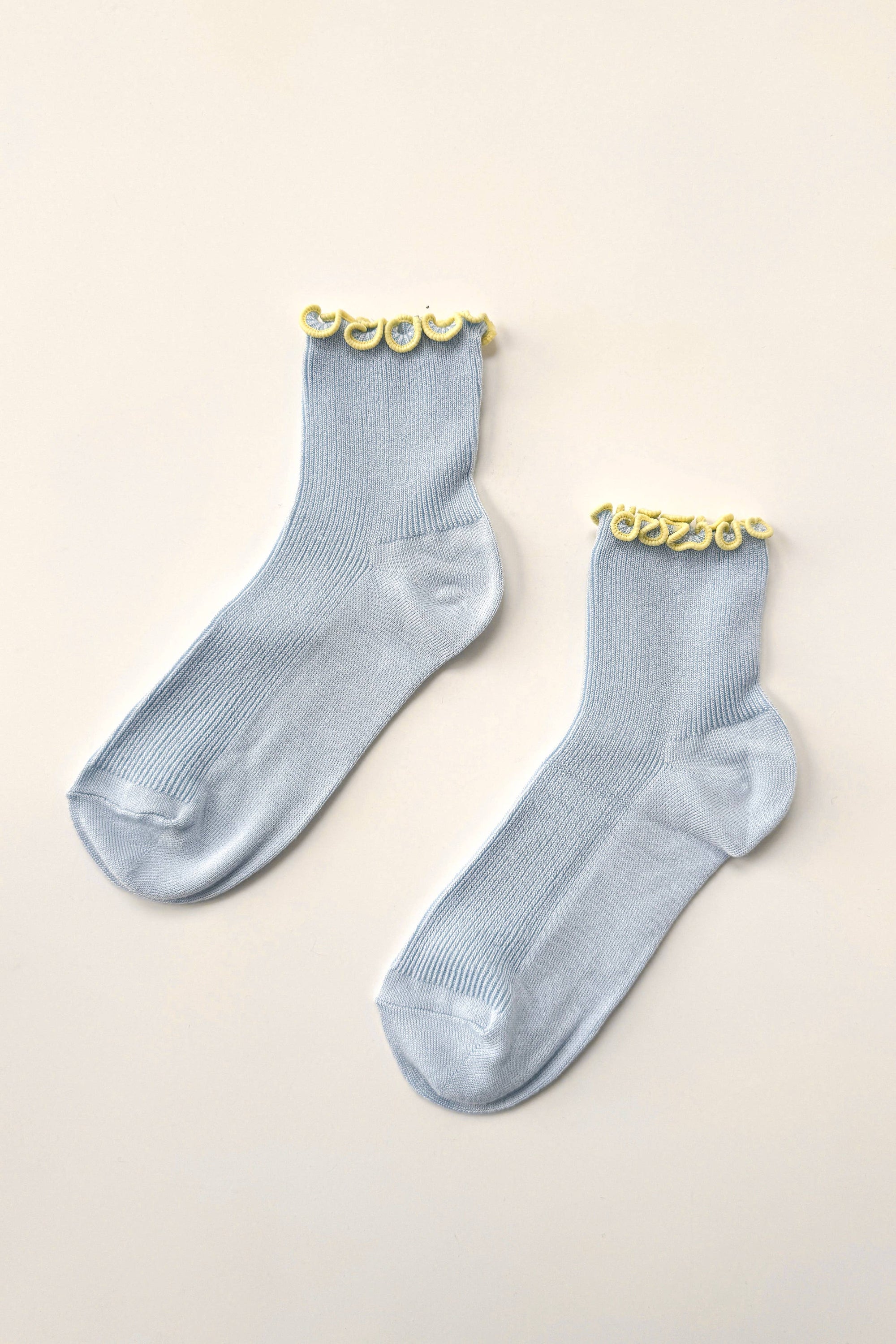Petite Ruffled Modal Socks, Baby Blue/Butter