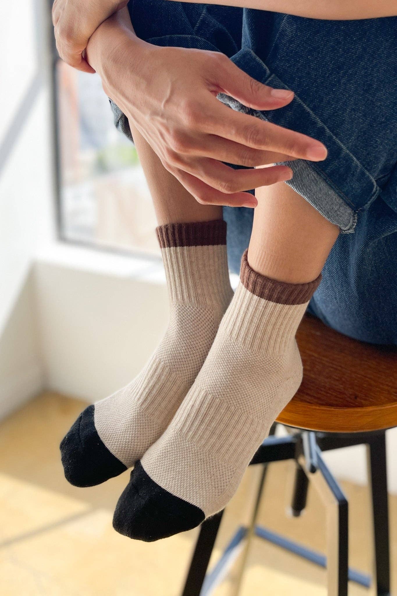 Color Block Girlfriend Socks, Black Coffee