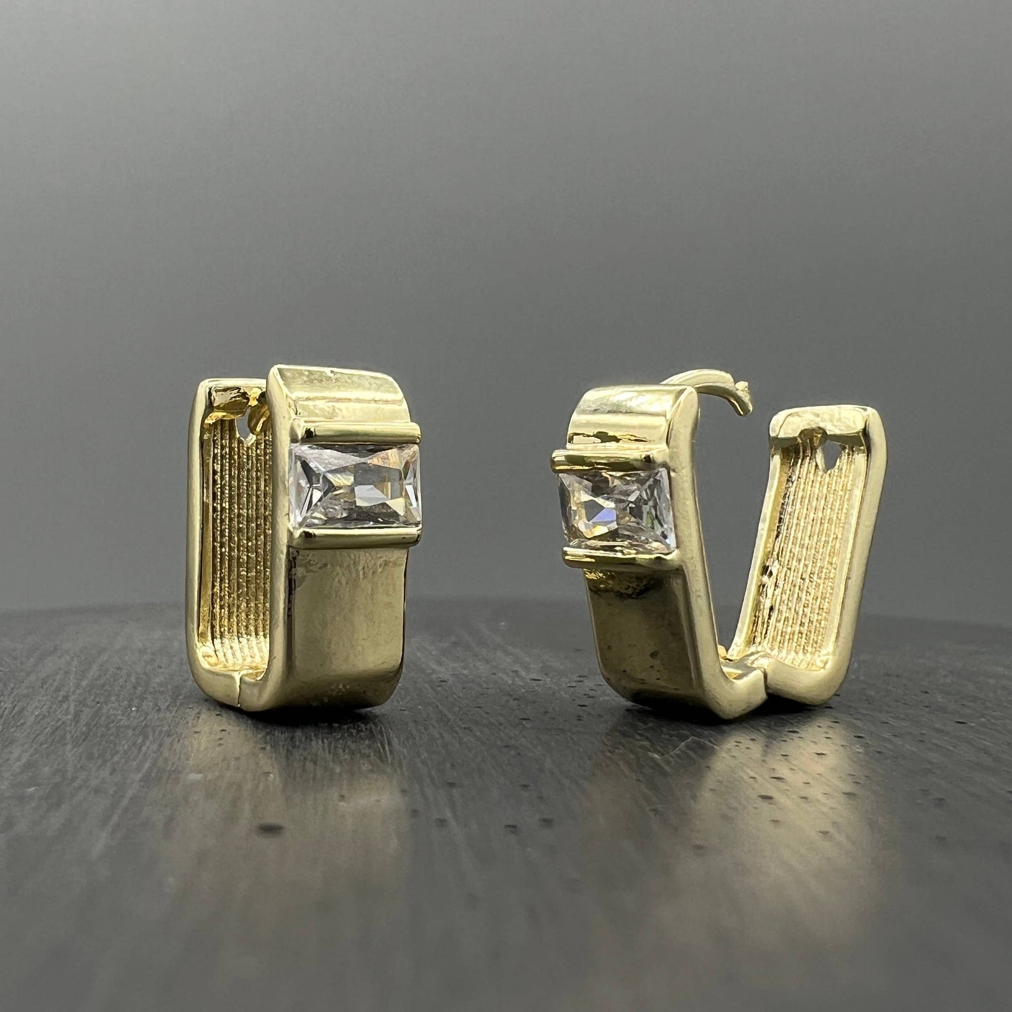Gold CZ Wide U-Shaped Hoops