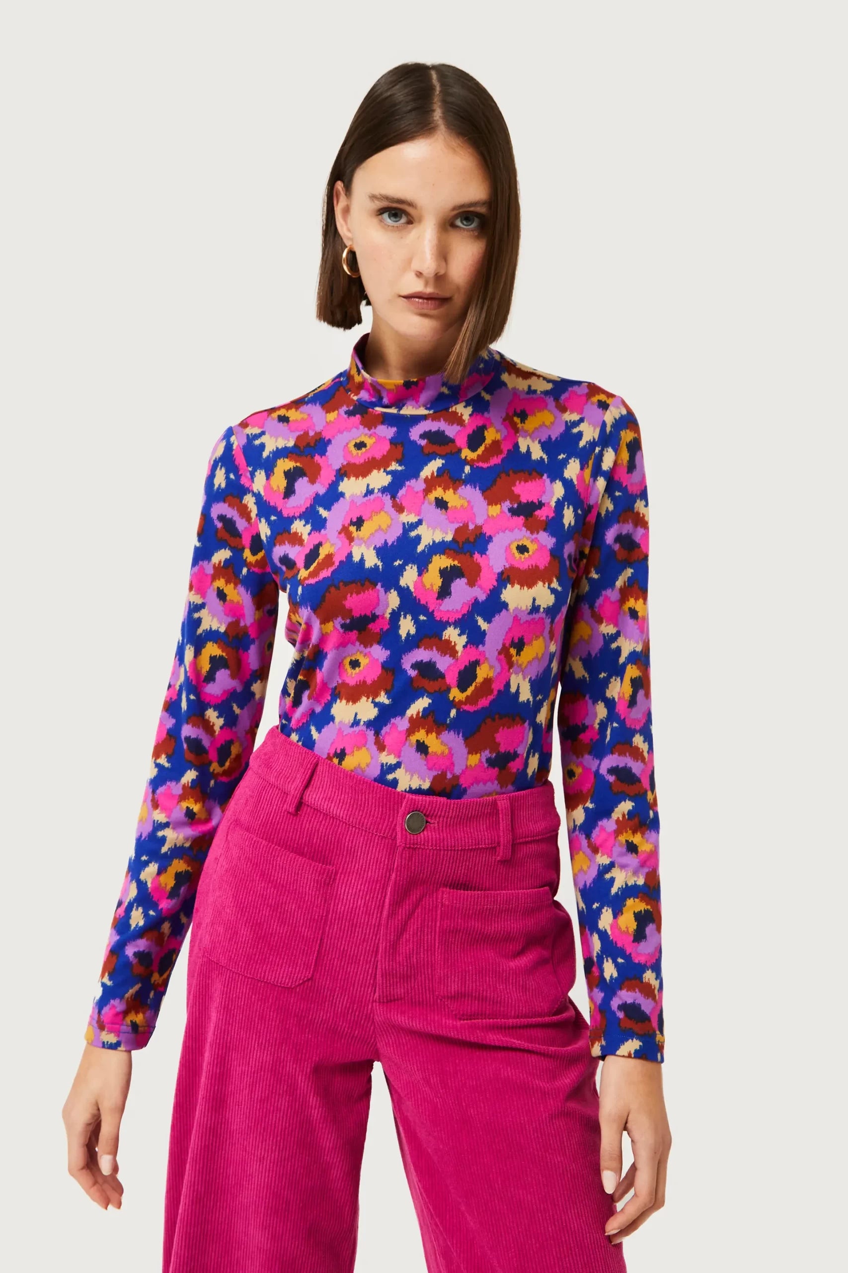 Mockneck Long Sleeve Top, Floral