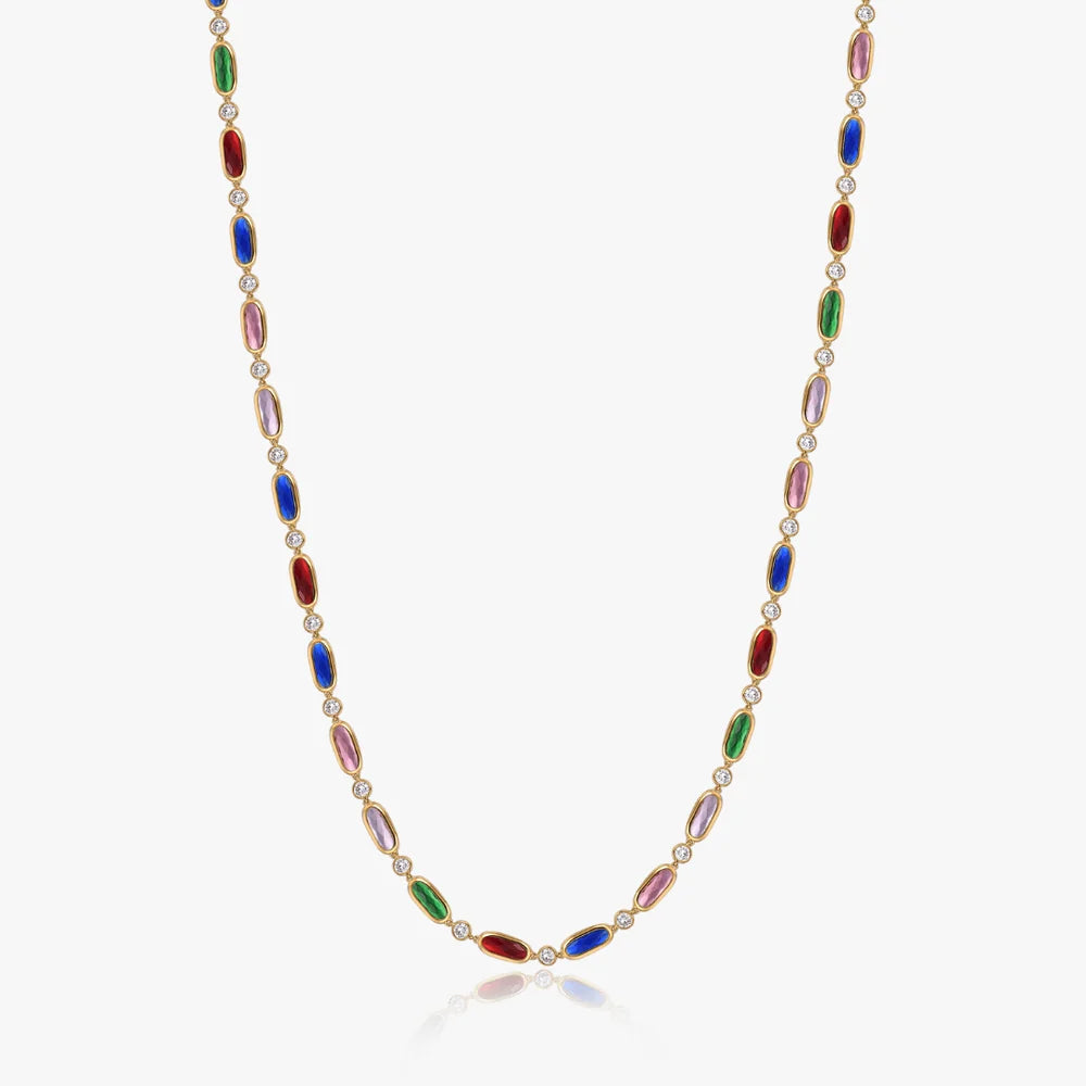 Colorful Beaded Necklace, Gold