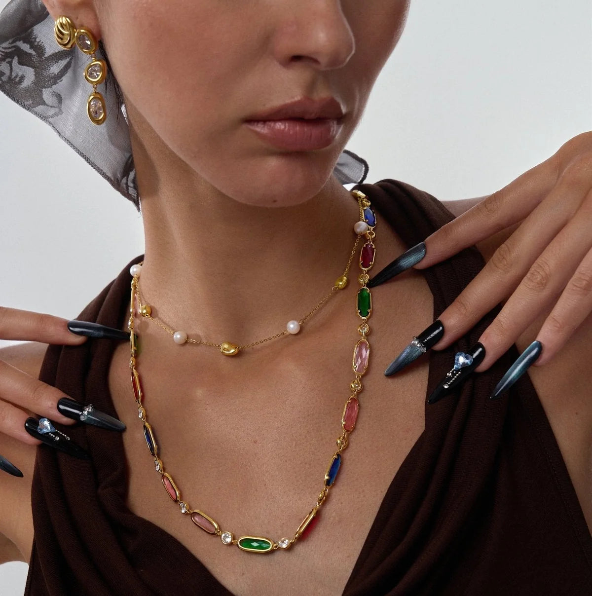 Colorful Beaded Necklace, Gold