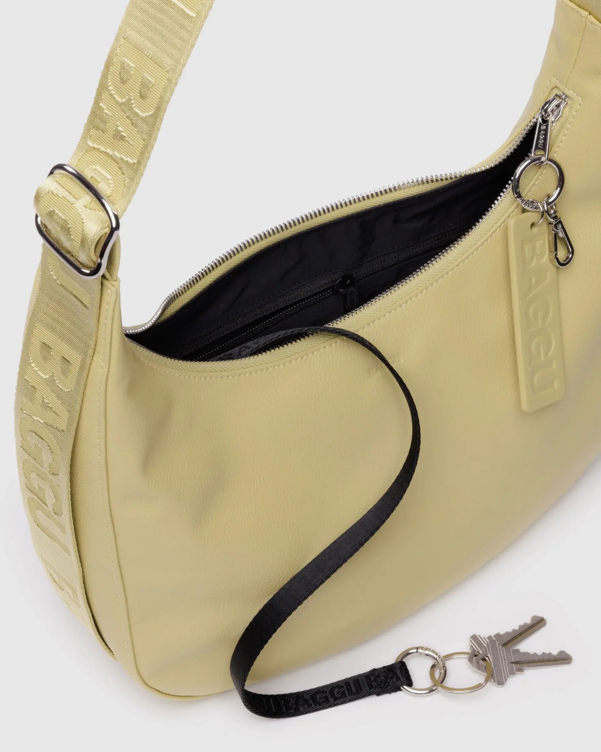 Recycled Leather Crescent Bag, Straw