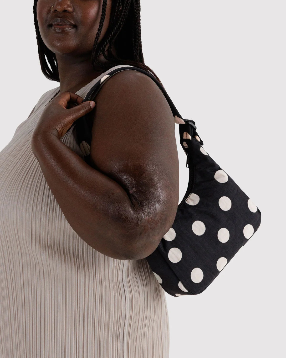 Mini Nylon Shoulder Bag, Black and Cream Polka Dot
