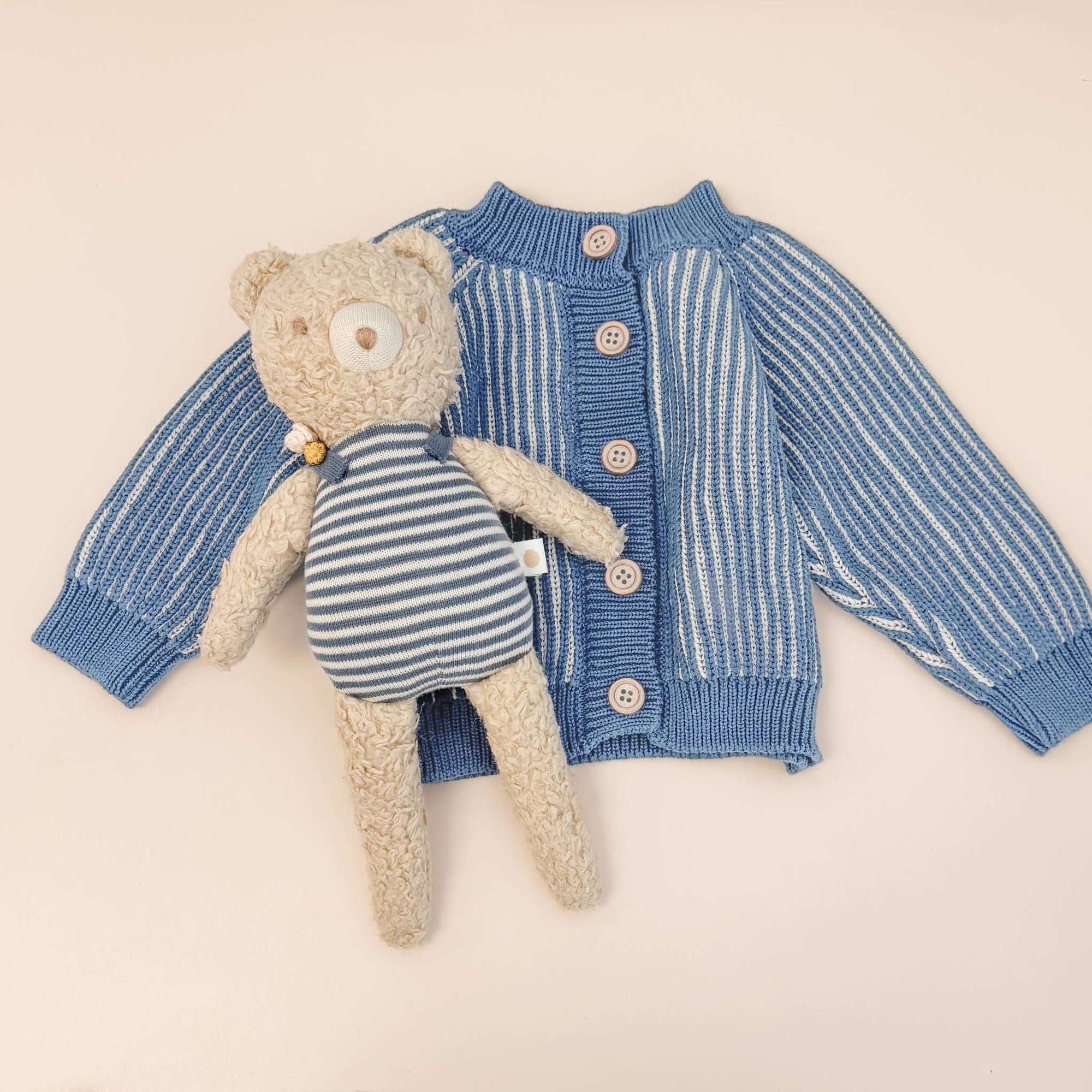 Kids Cottom Brioche Cardigan, Dusty Blue