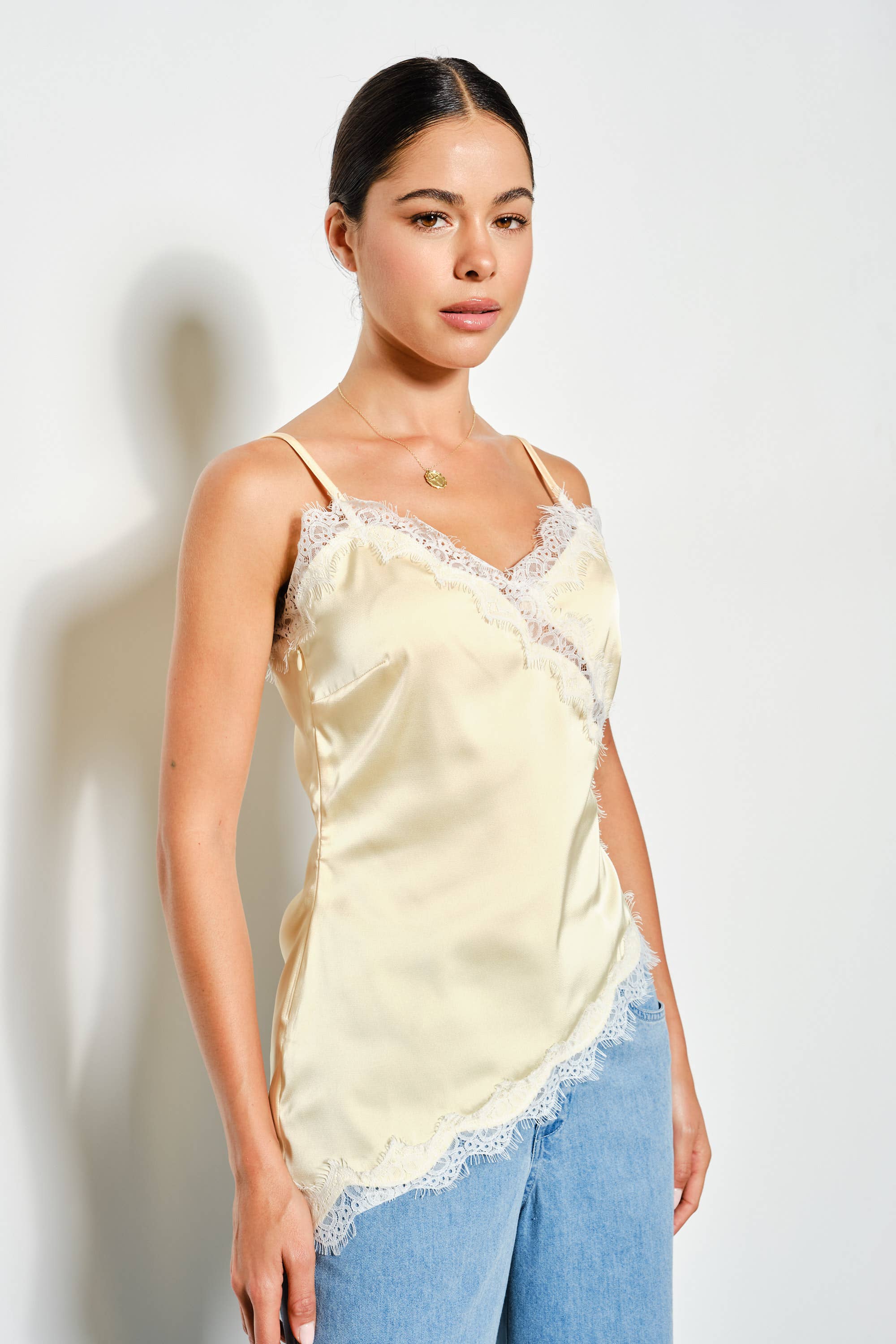 Asymmetrical Satin Cami, Butter Yellow