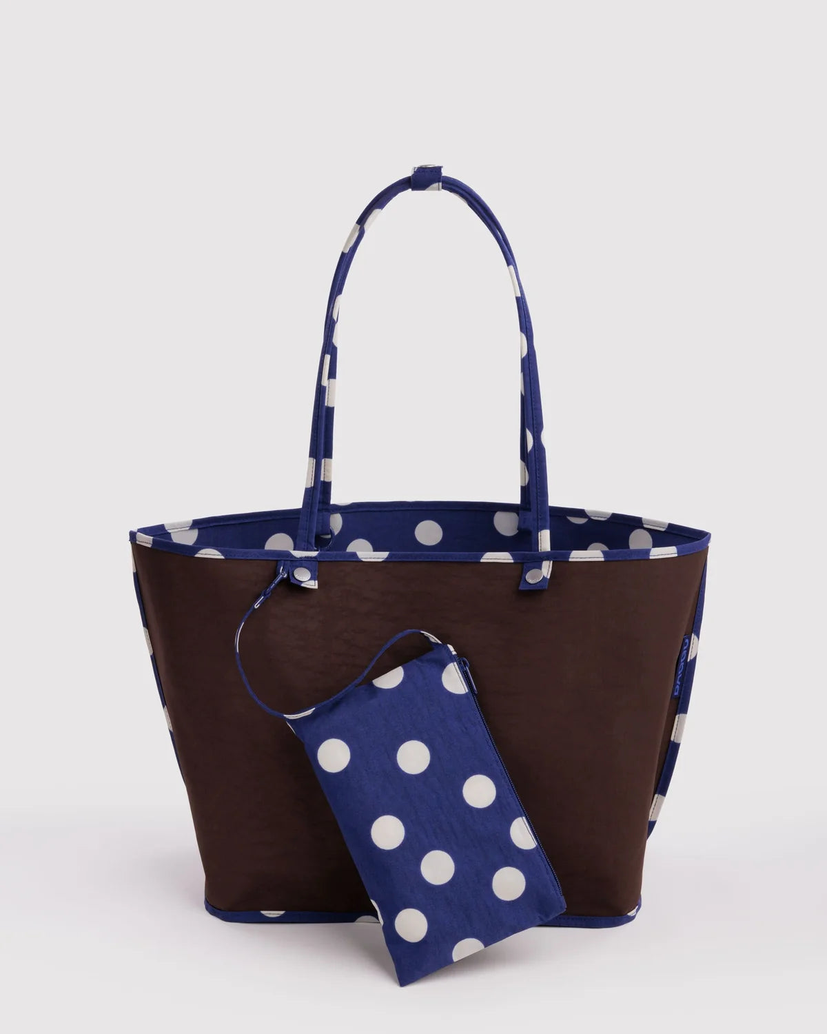 Large Nylon Reversible Tote, Navy Polka Dot Mix