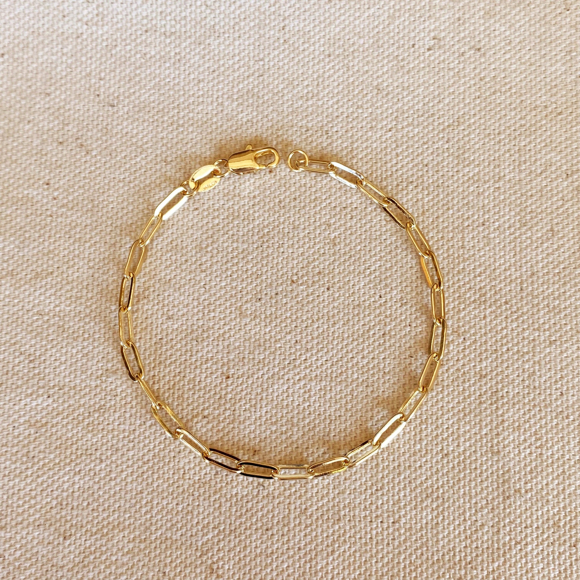 Short Link Paperclip Bracelet, 18k Gold Filled