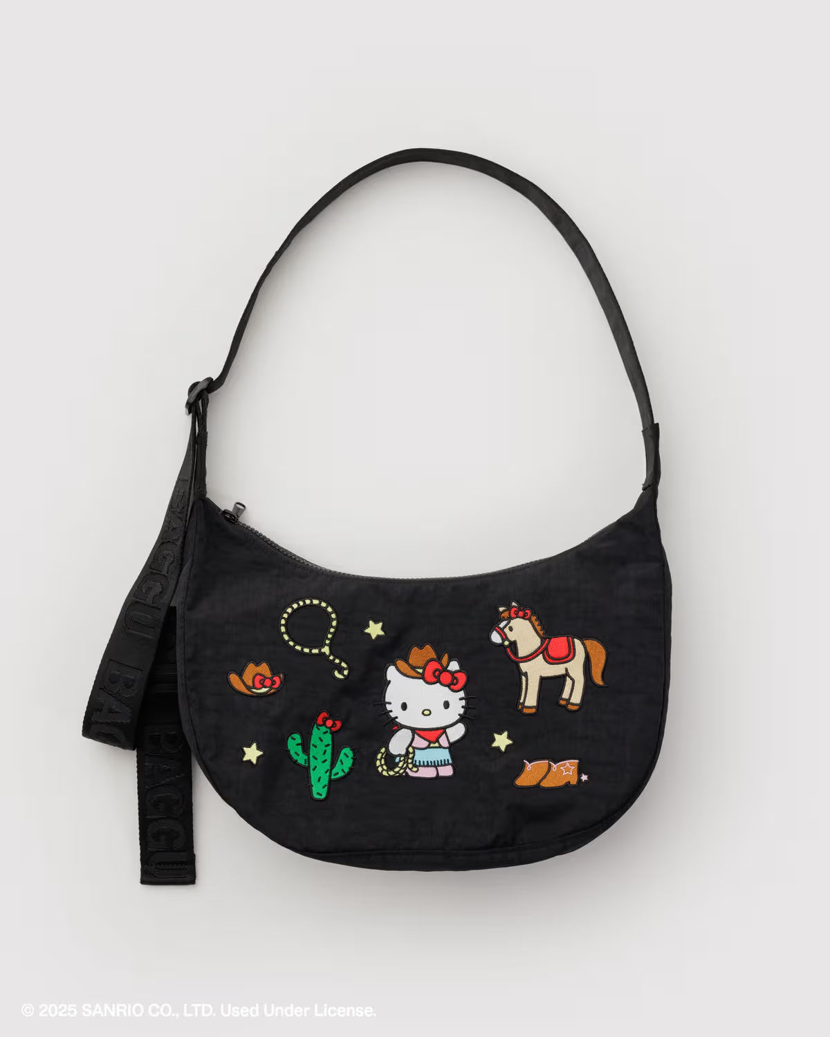 Medium Nylon Crescent Bag, Embroidered Hello Kitty Western