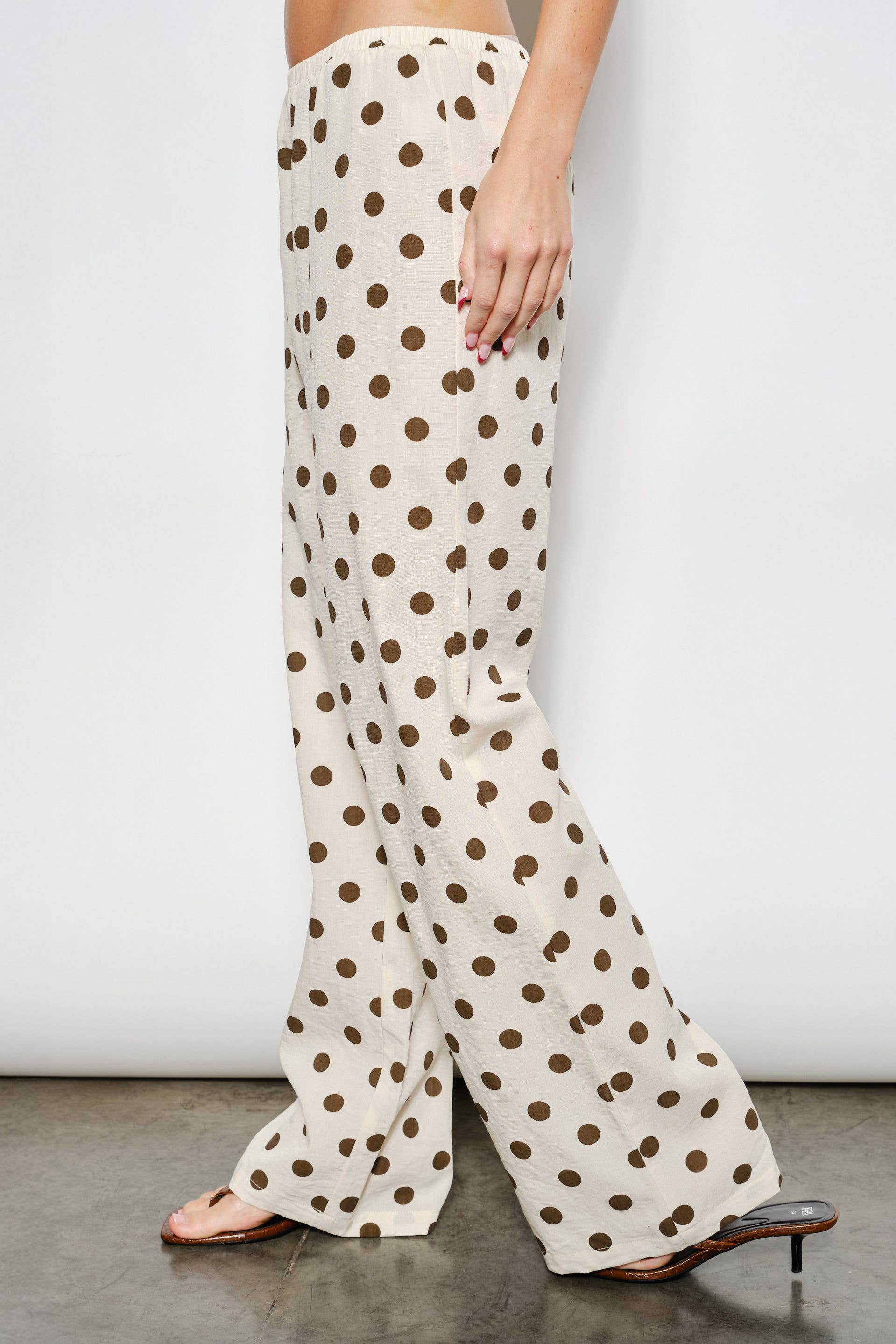 Polka Dot Low Waist Pants, Brown