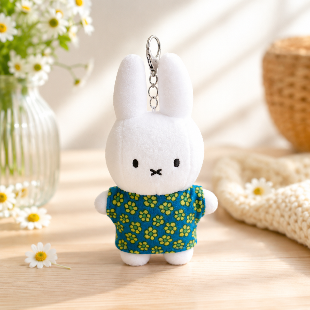 Miffy T-Shirt Plush Keychain, Pink Floral Shirt