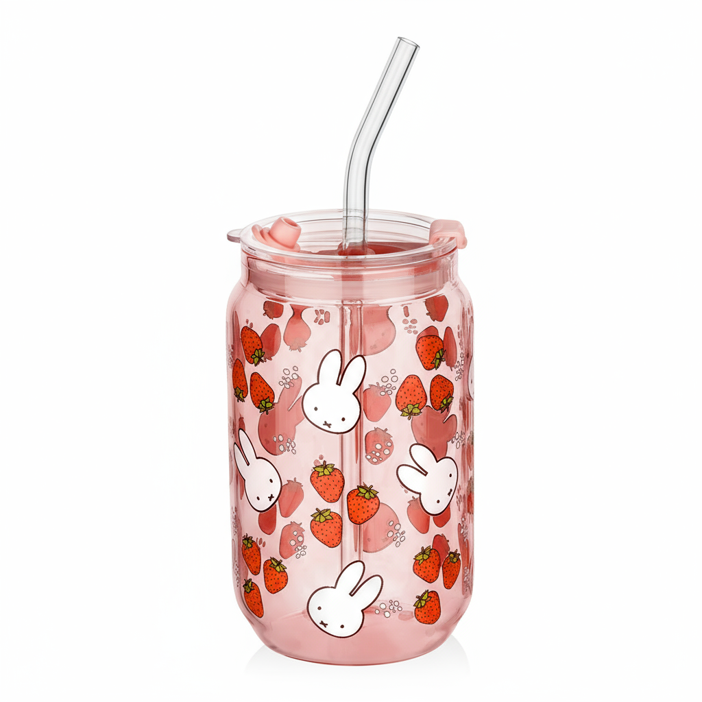 Miffy Strawberry Drinking Glass with Straw
