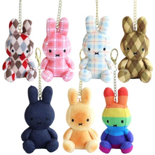 Miffy Keychain, Pink Plaid