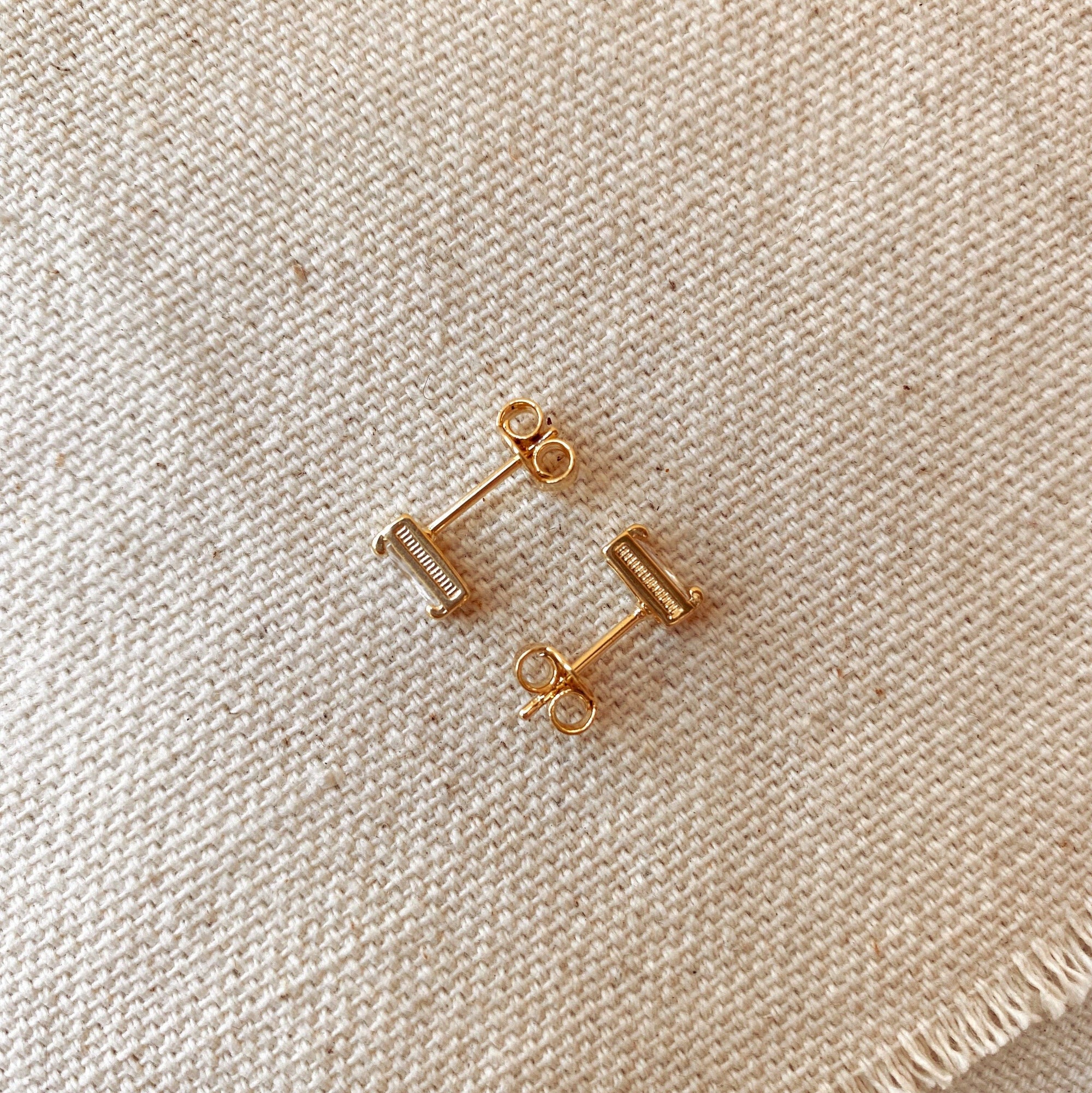 Cubic Zirconia Baguette Studs, 18k Gold Filled