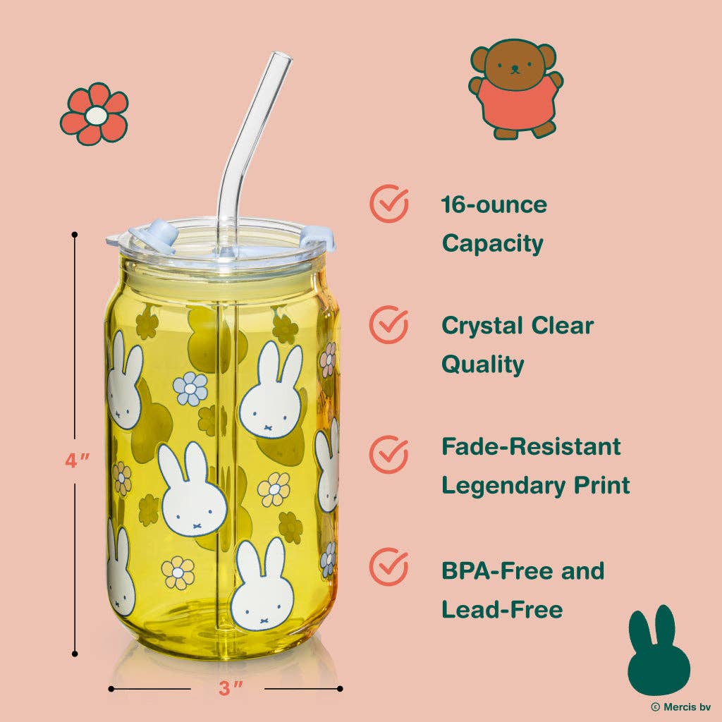 Miffy Spring Drinking Glass with Straw