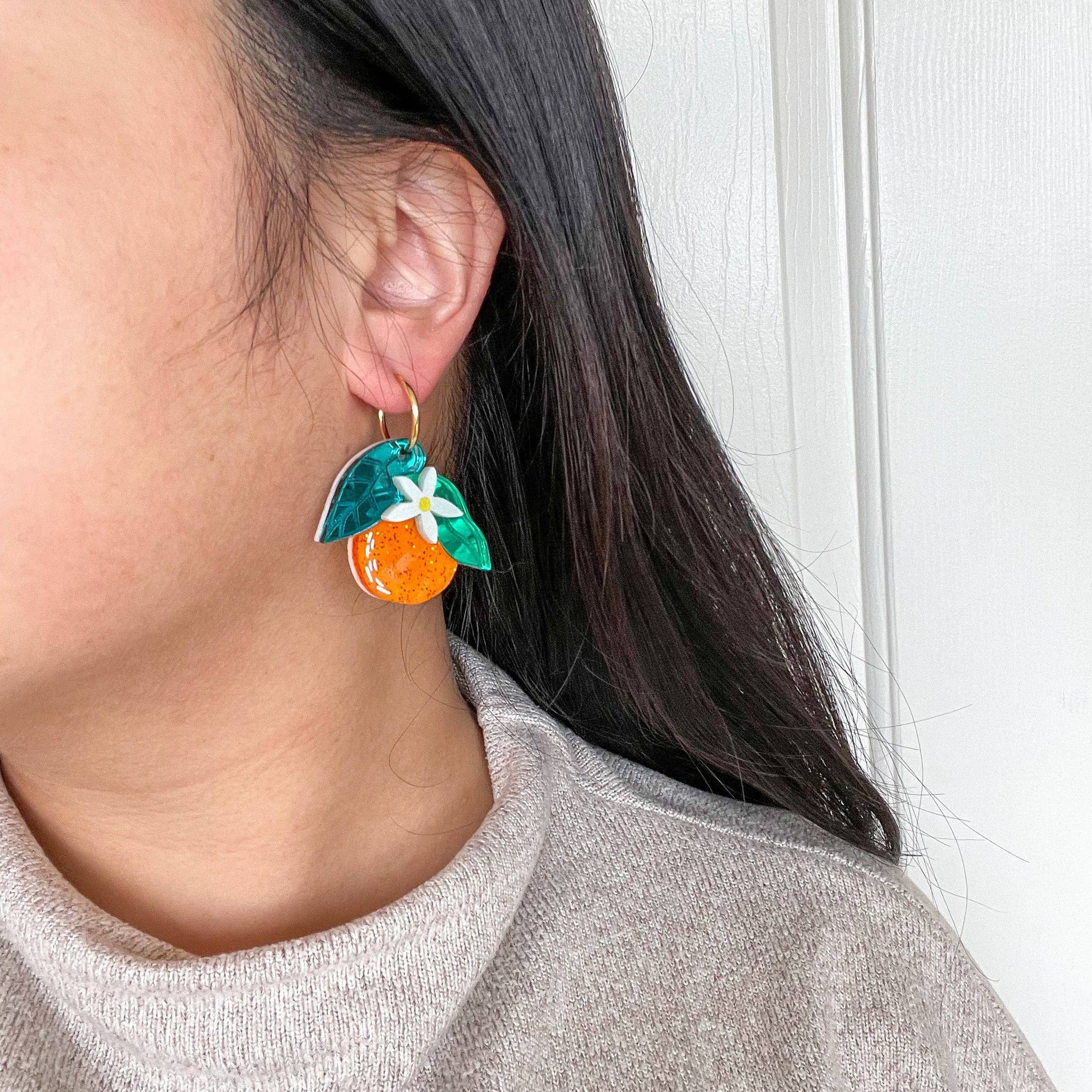 Orange Blossom Dangle Hoop Earrings