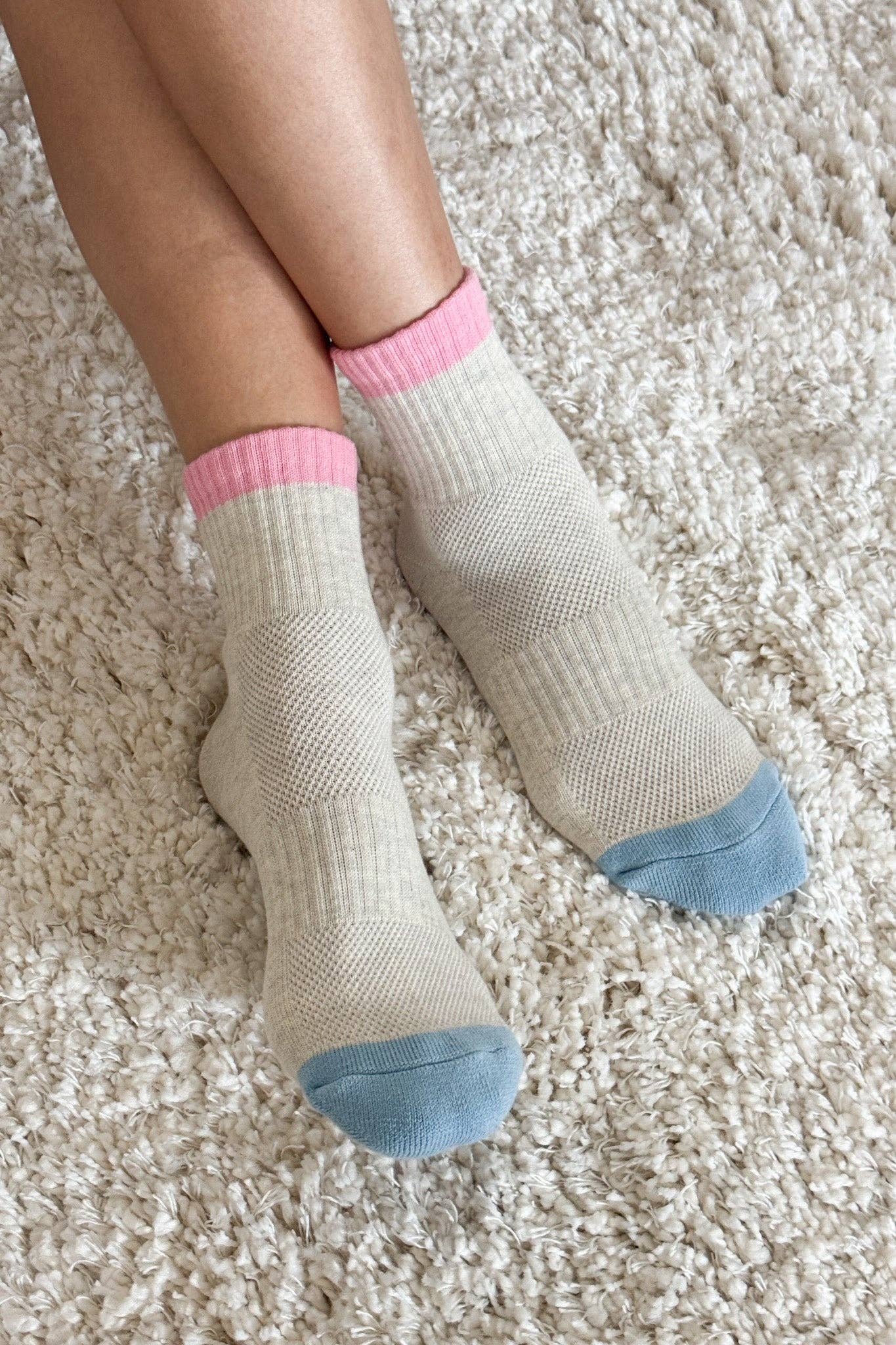 Color Block Girlfriend Socks, Yellow Blue