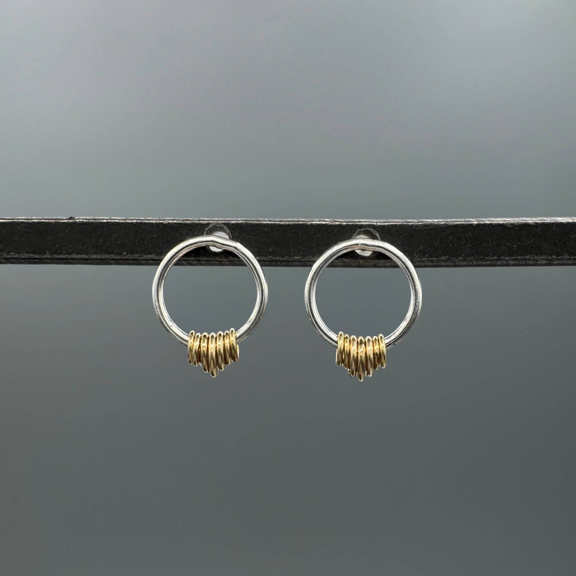 Two Tone Beaded Circle Studs, Sterling Silver