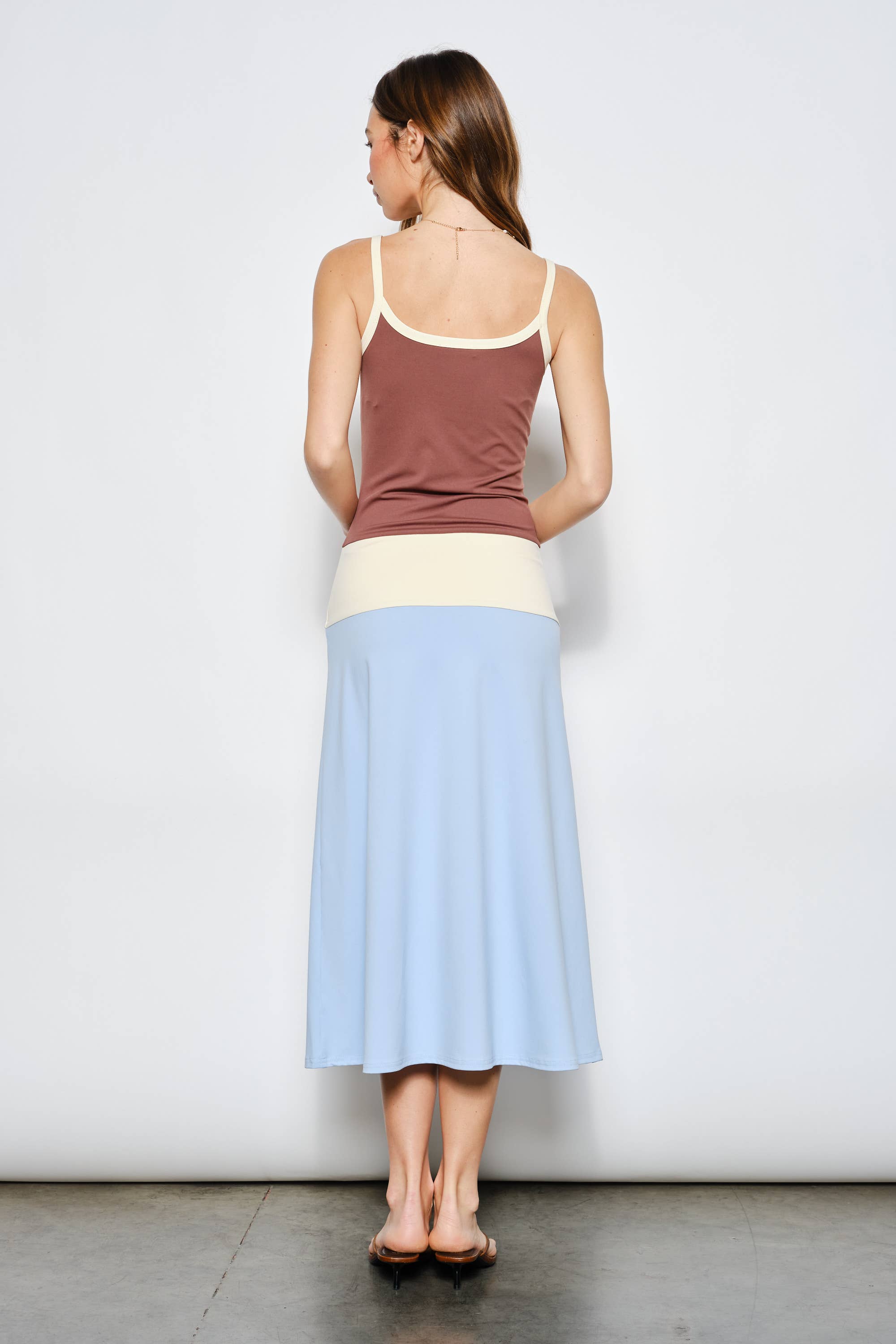 Color Block Midi Dress, Brown/Blue