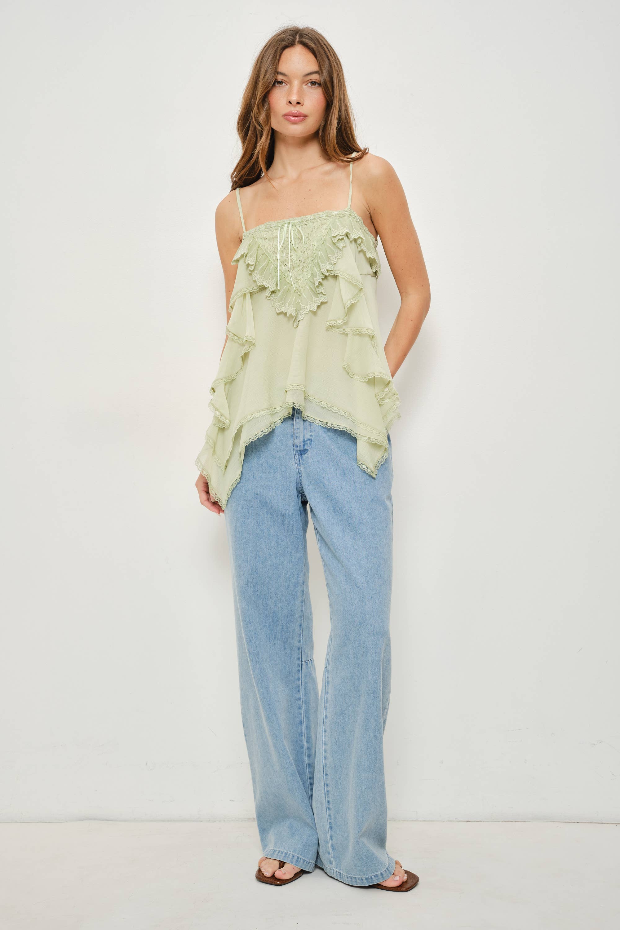 Flounce Cami, Light Sage