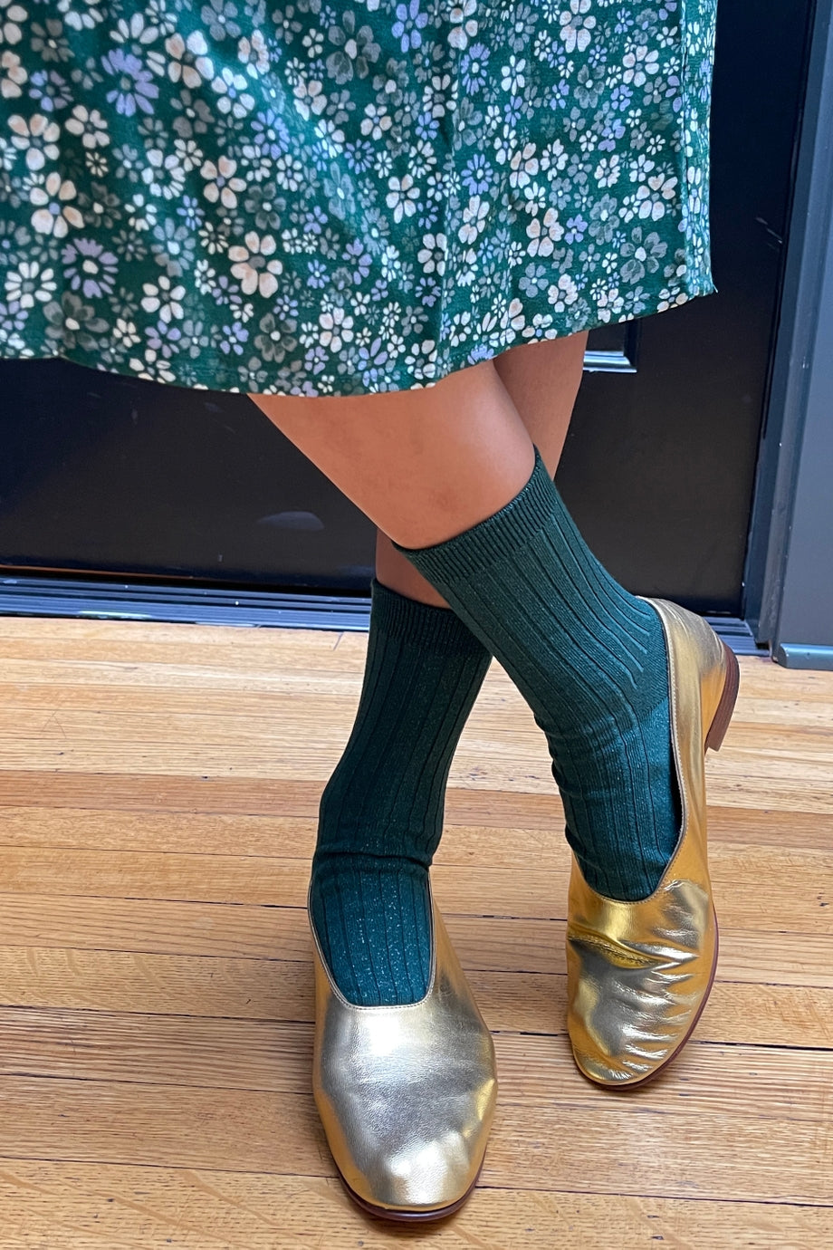 Modal Lurex Her Socks, Spruce Glitter