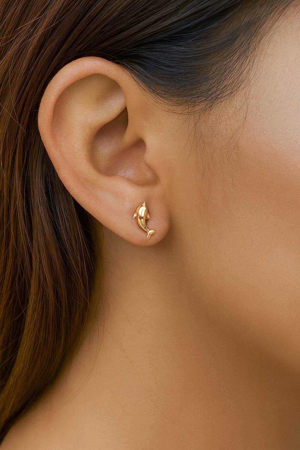 Fortune Dolphin Studs, Gold