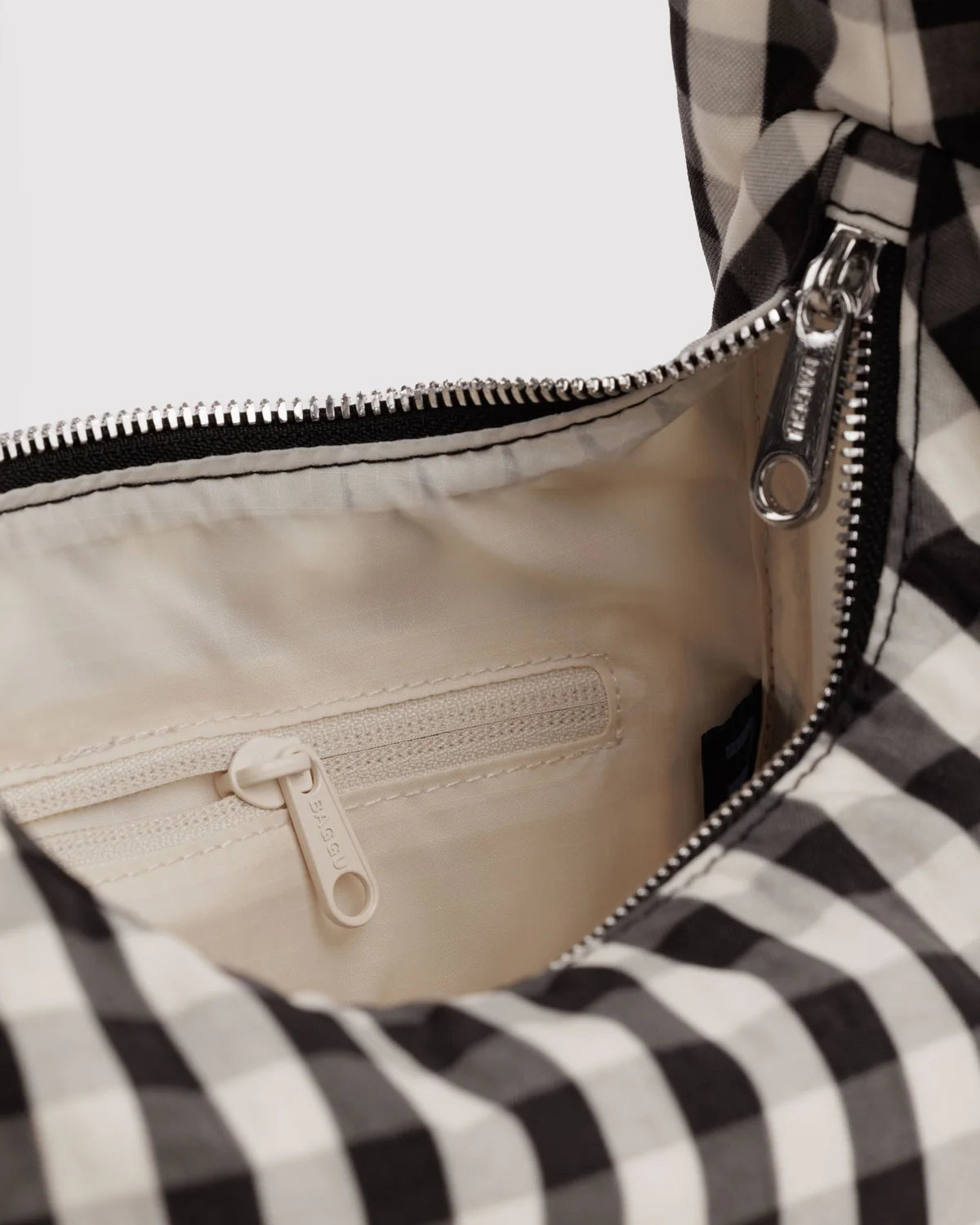 Small Nylon Meringue Bag, Black and Cream Gingham