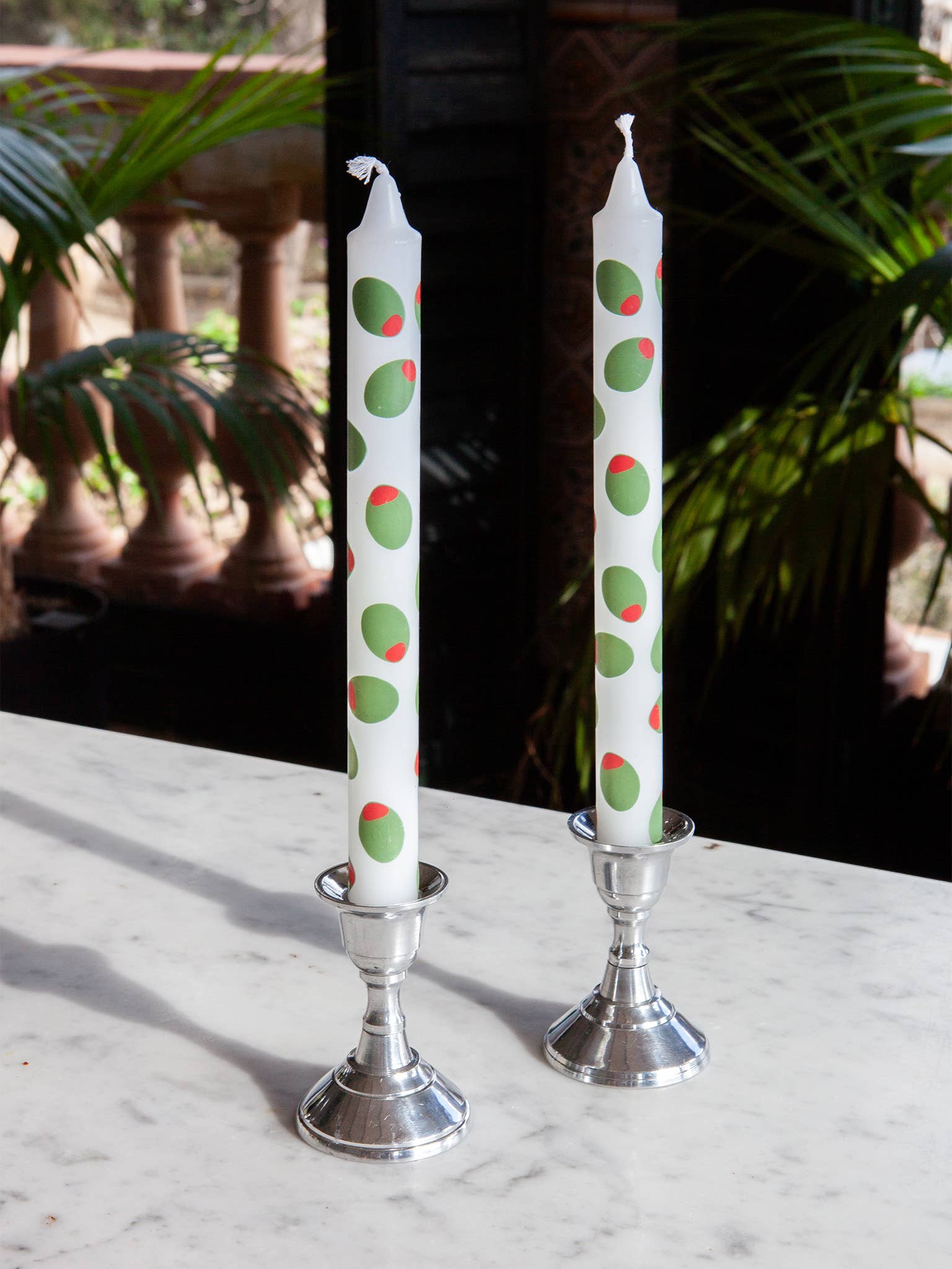 Olive Taper Candles, Set of 2