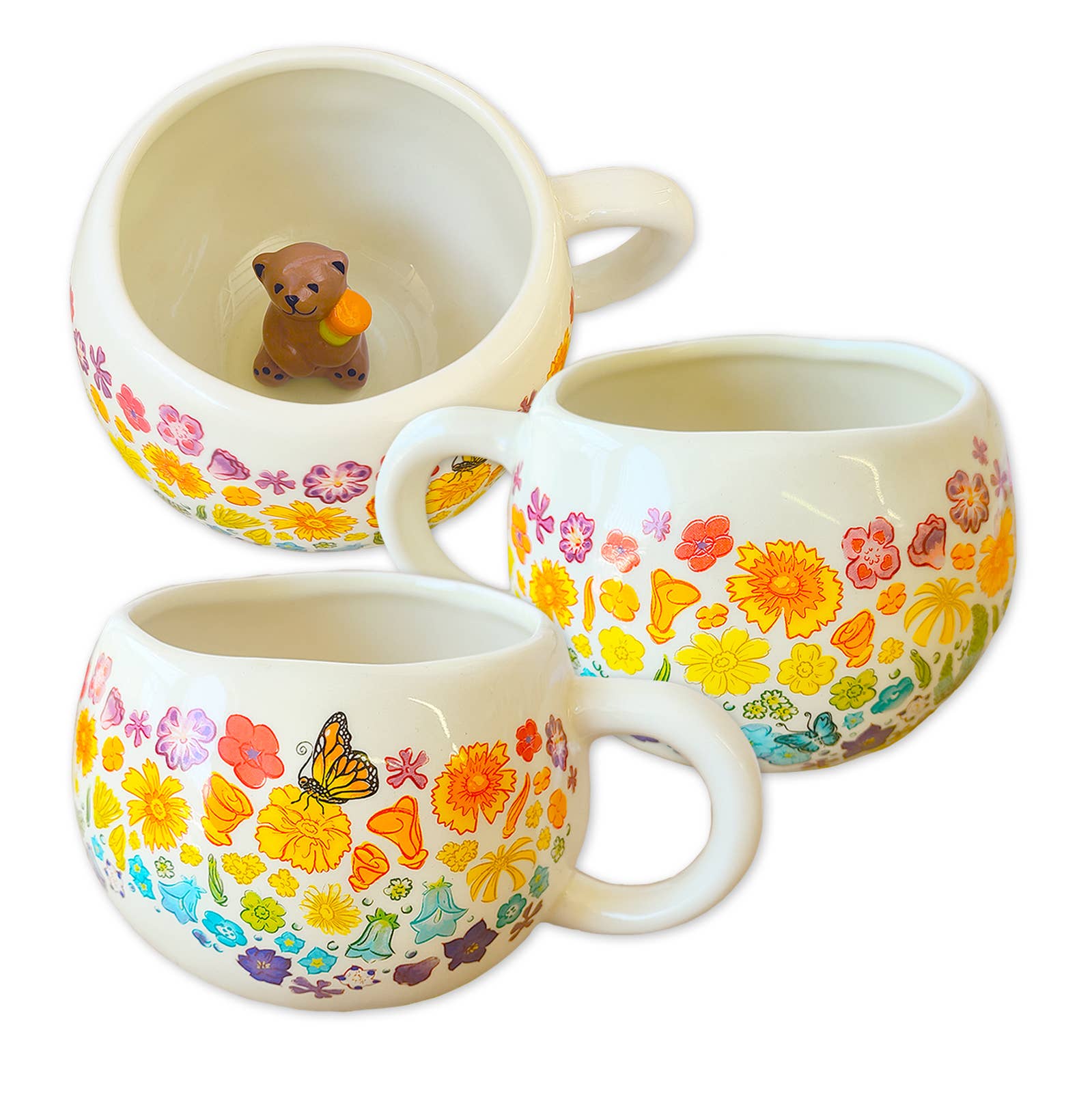 Rainbow Floral Mug with Bear Surprise