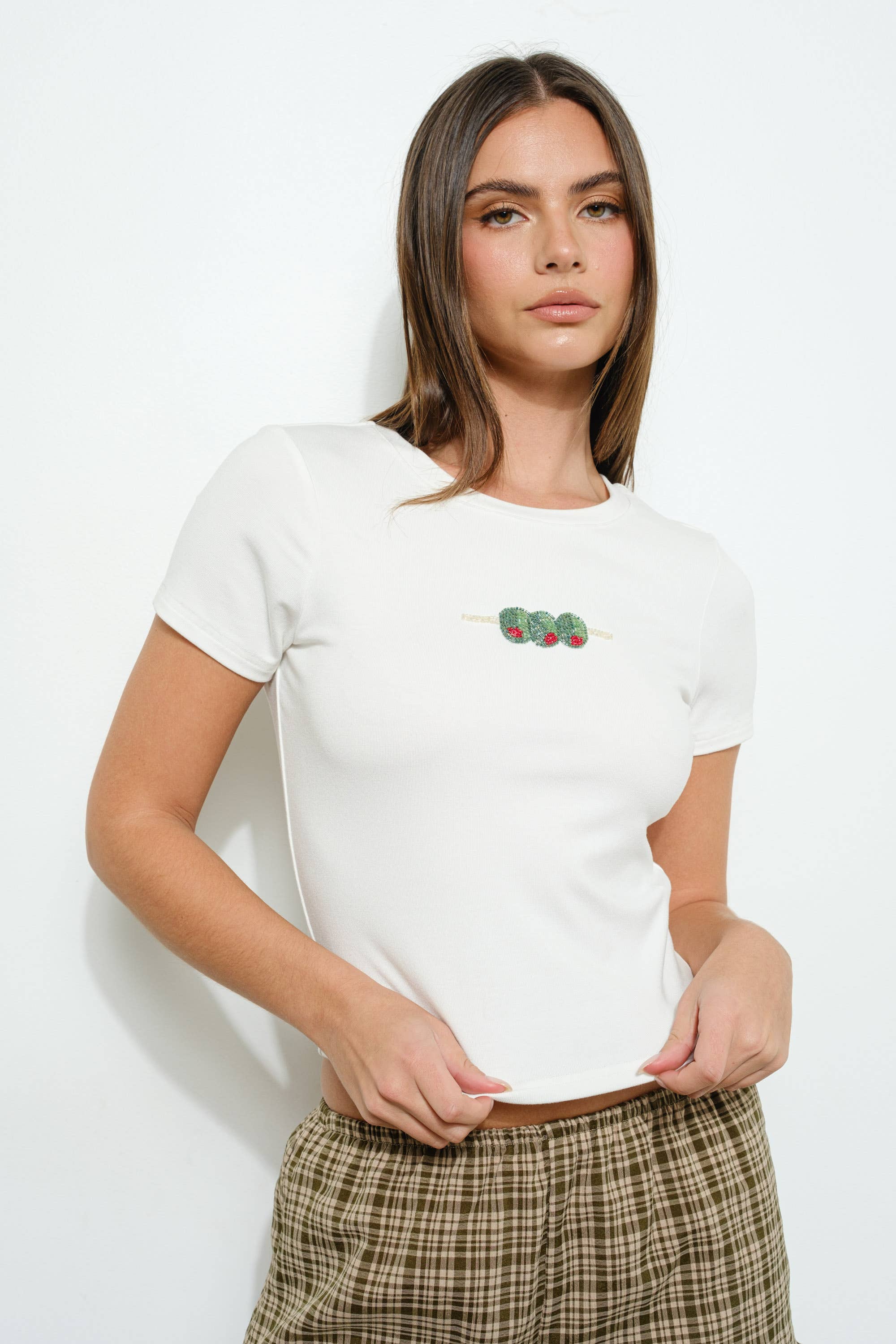 Olives Beaded Tee, Off-White