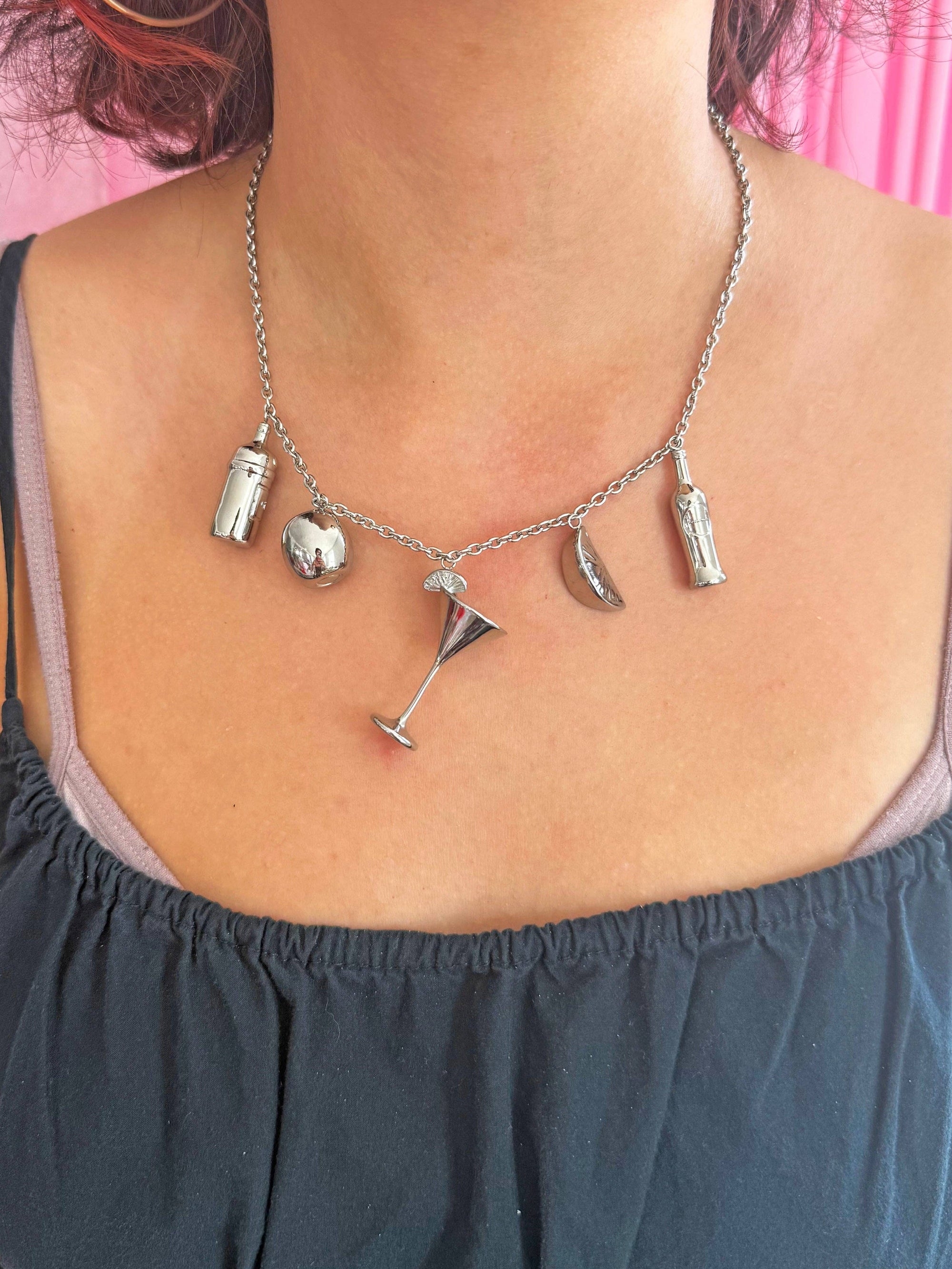 Martini Charm Necklace- Silver