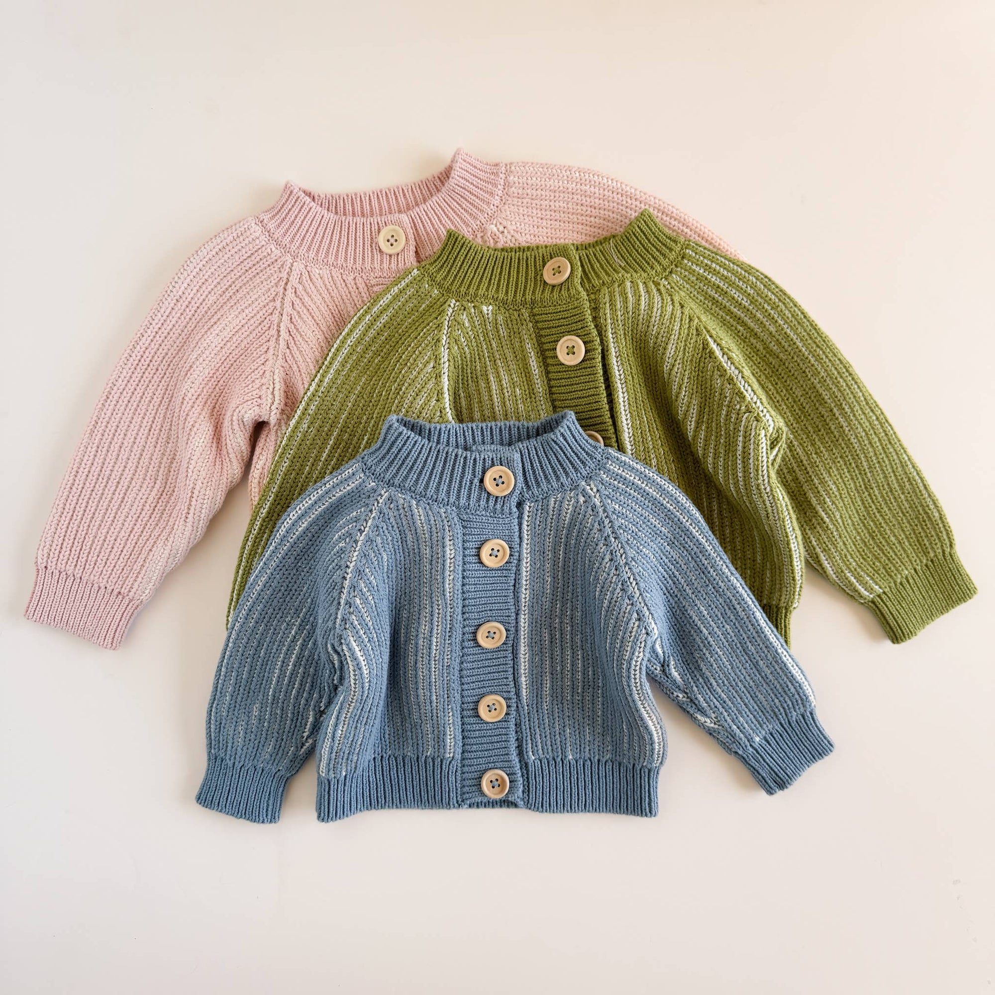 Kids Cottom Brioche Cardigan, Dusty Blue