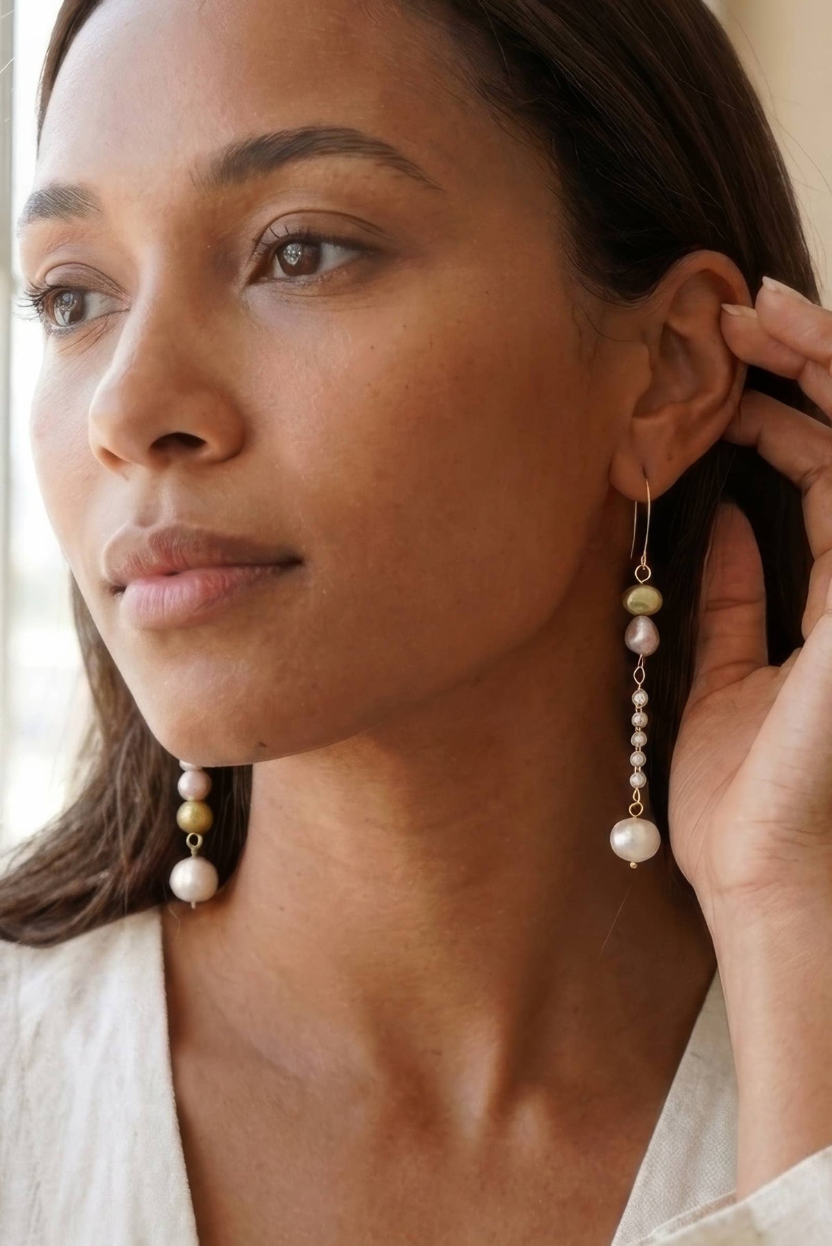 Pearl Drop Earrings, Gold