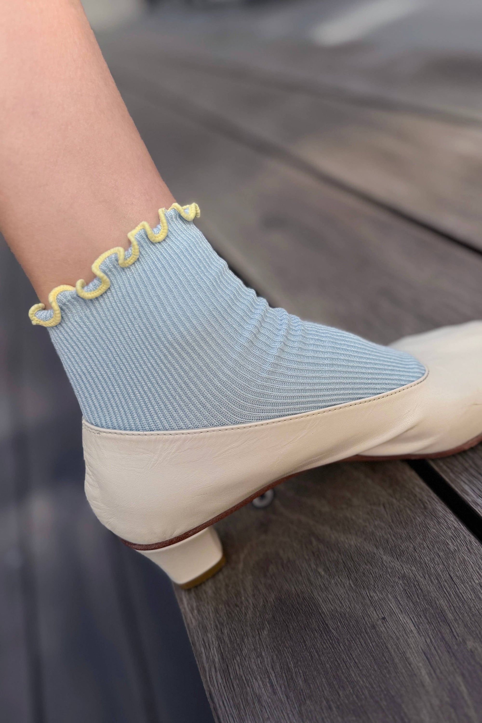 Petite Ruffled Modal Socks, Navy/Butter