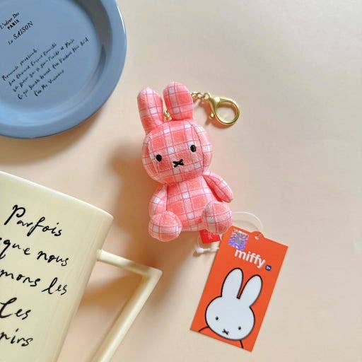 Miffy Keychain, Pink Plaid