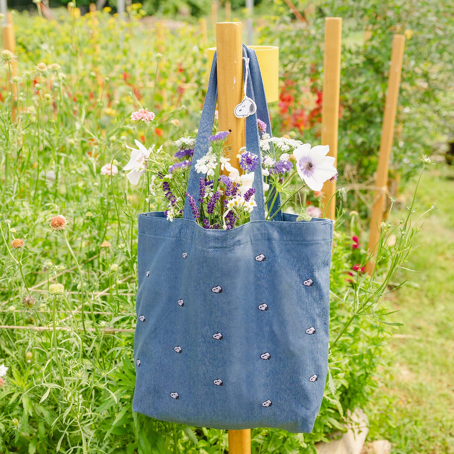 Snoopy Embroidered Tote Bag, Denim