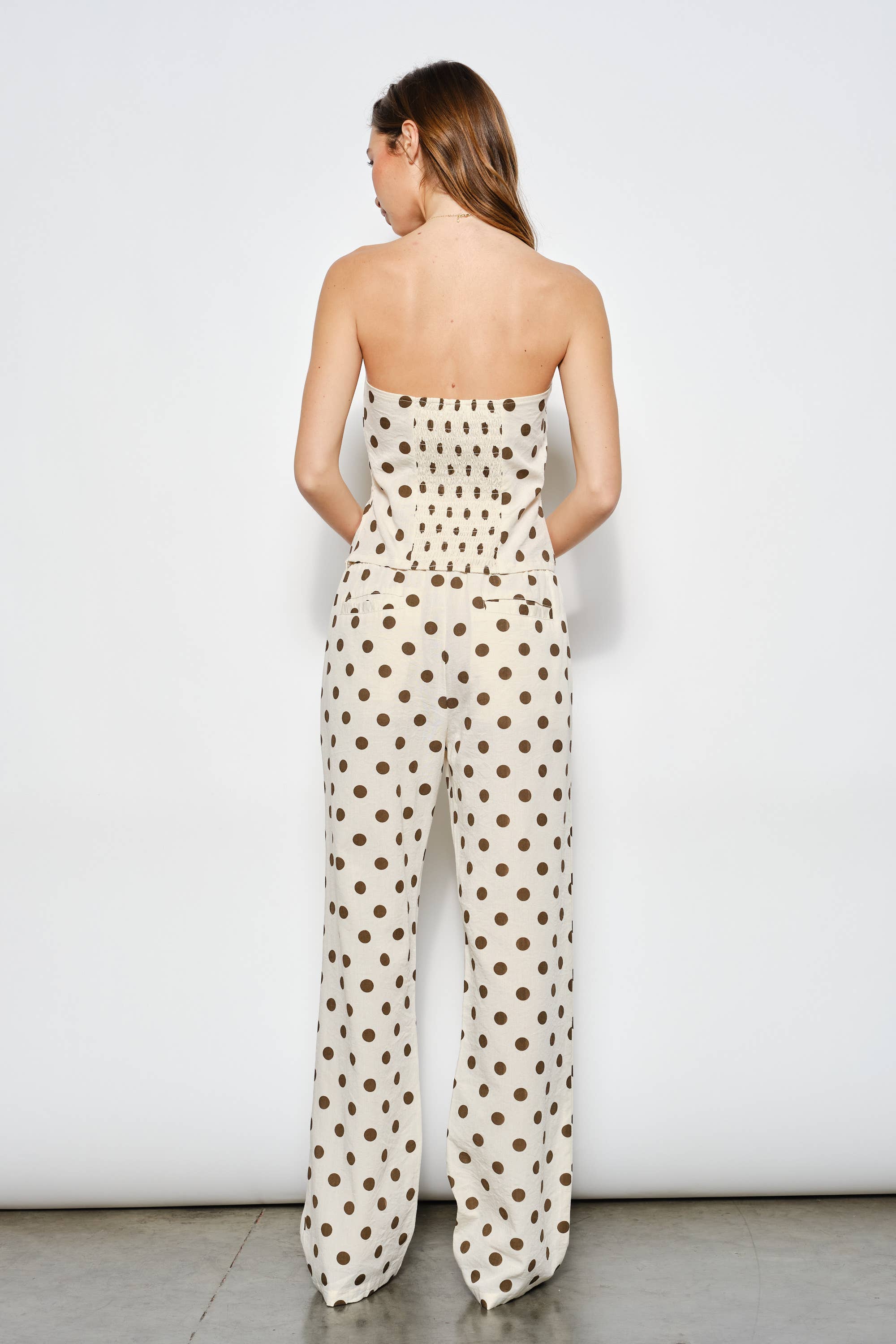 Polka Dot Low Waist Pants, Brown