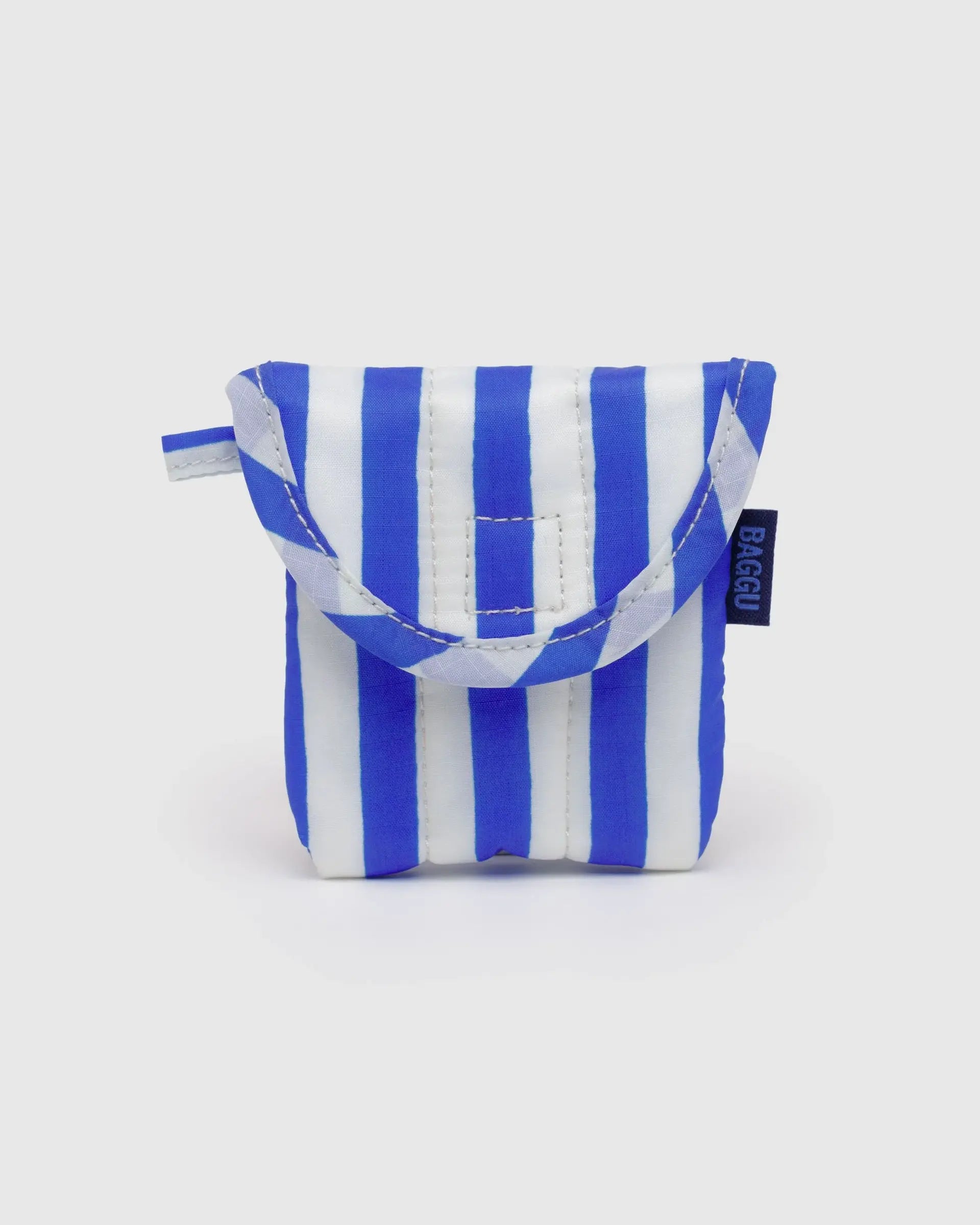 Puffy Earbuds Case, Blue Painted Stripe