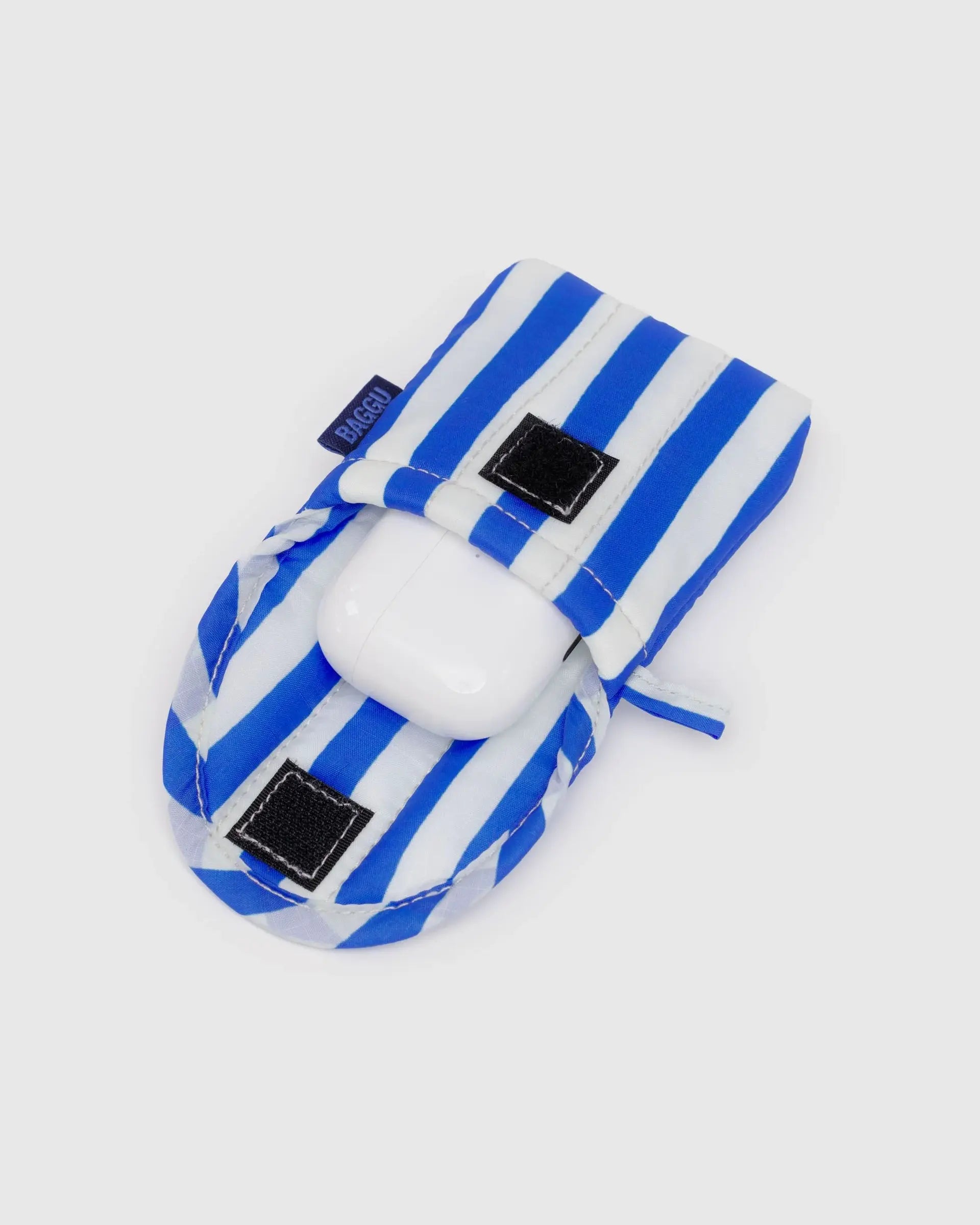 Puffy Earbuds Case, Blue Painted Stripe