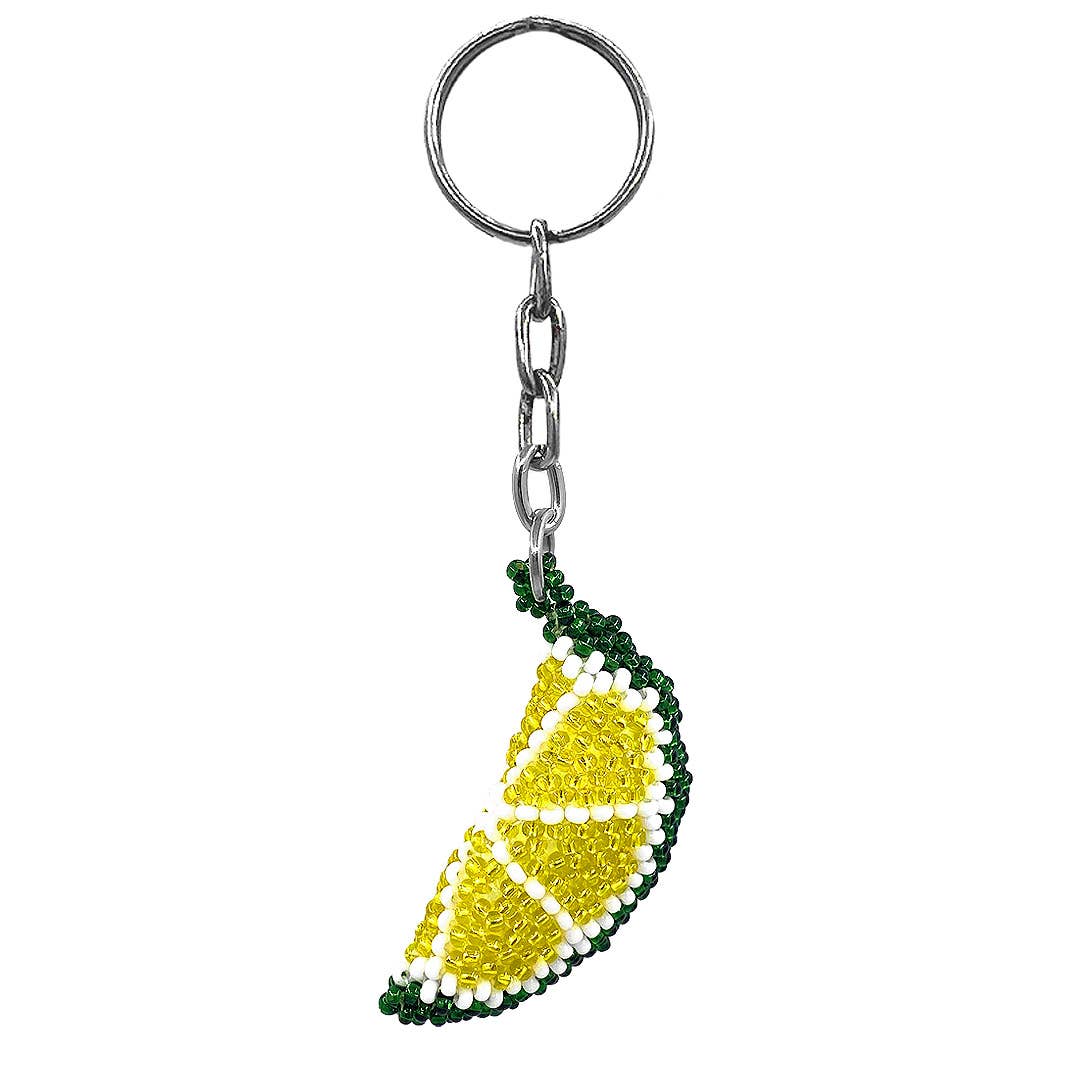 Beaded Lime Seed Bead Figurine Keychain