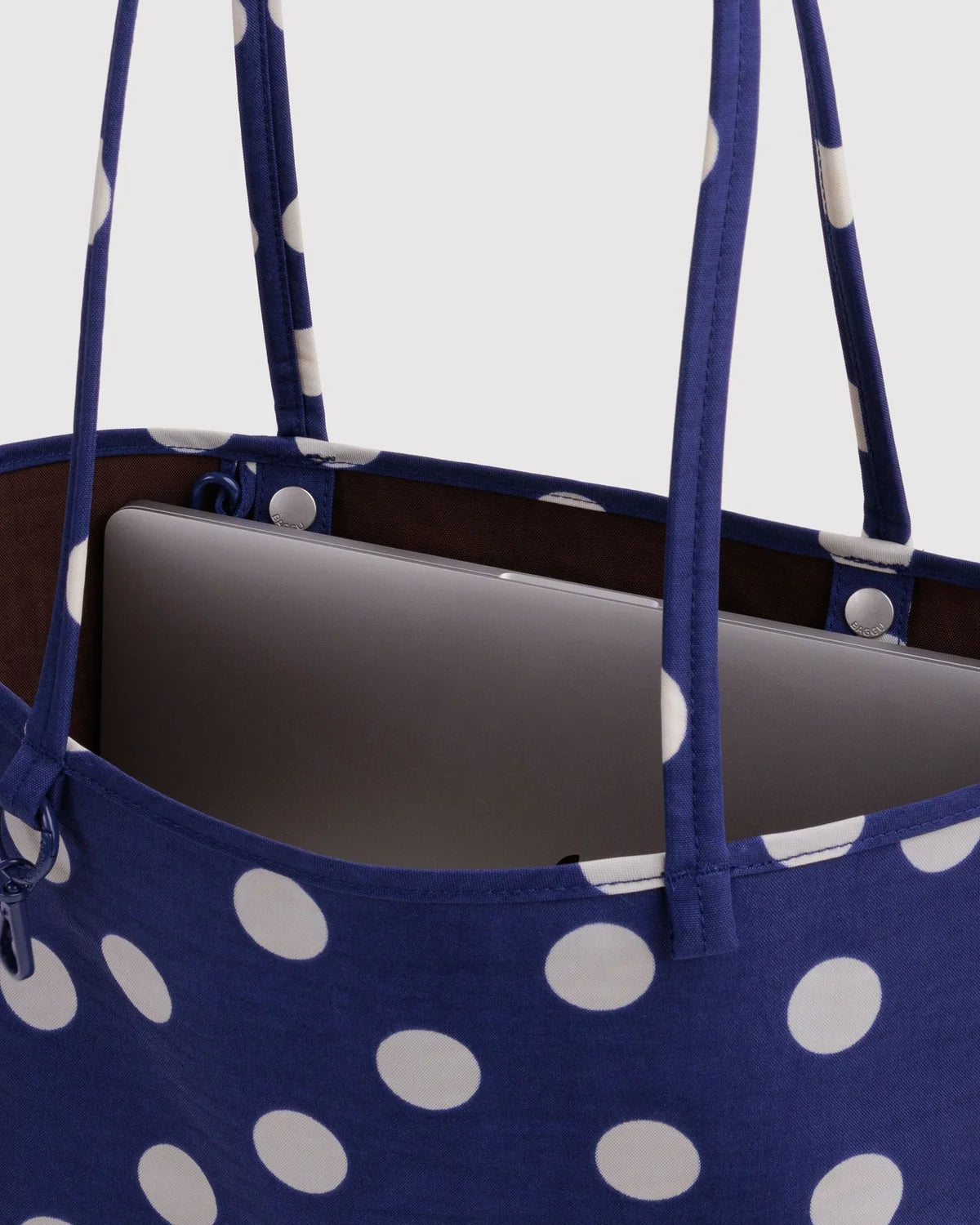 Medium Nylon Reversible Tote, Navy Polka Dot Mix