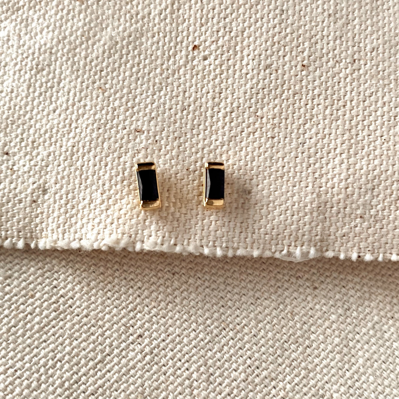 Black CZ Baguette Earrings, 18k Gold Filled