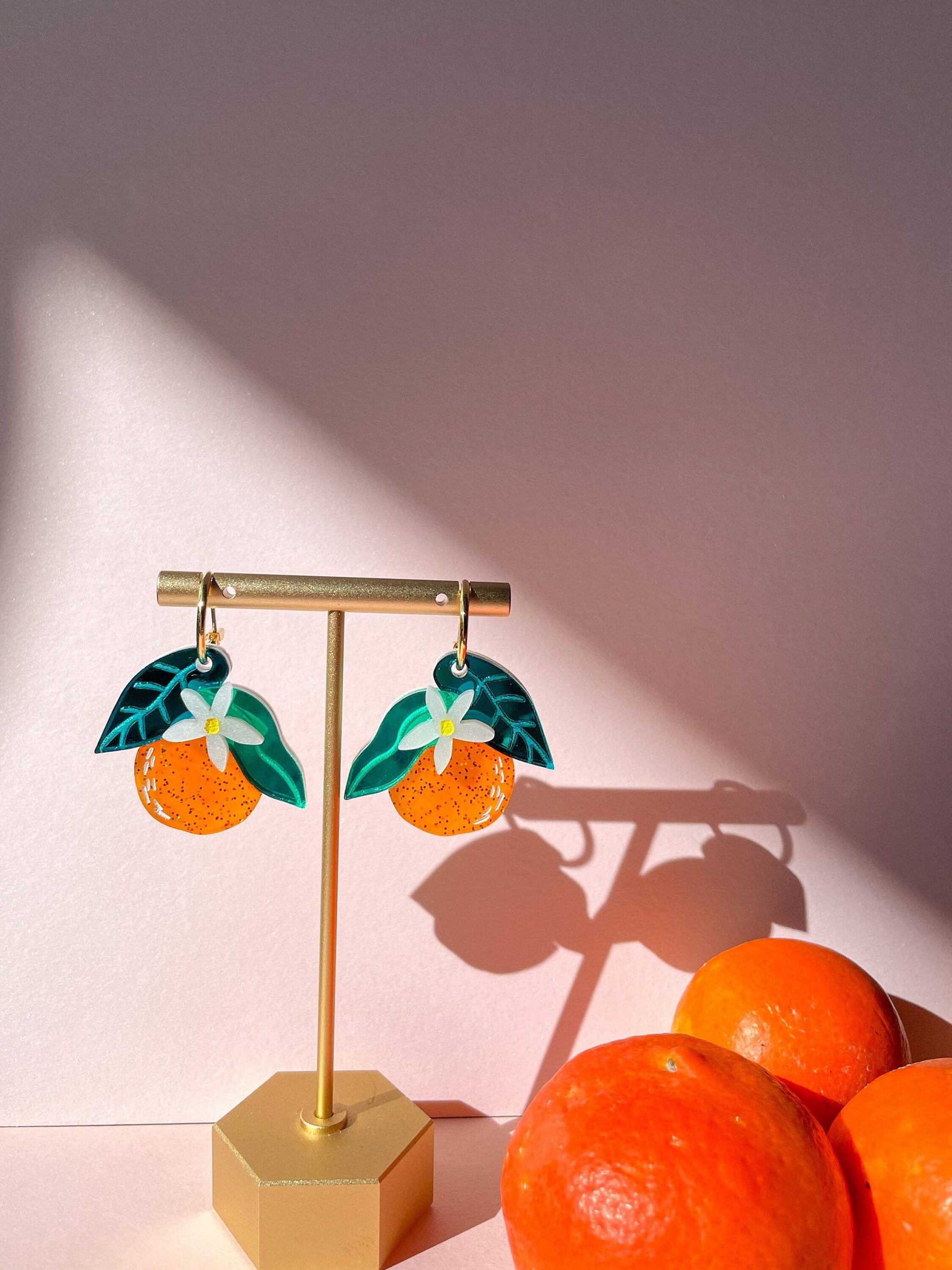 Orange Blossom Dangle Hoop Earrings